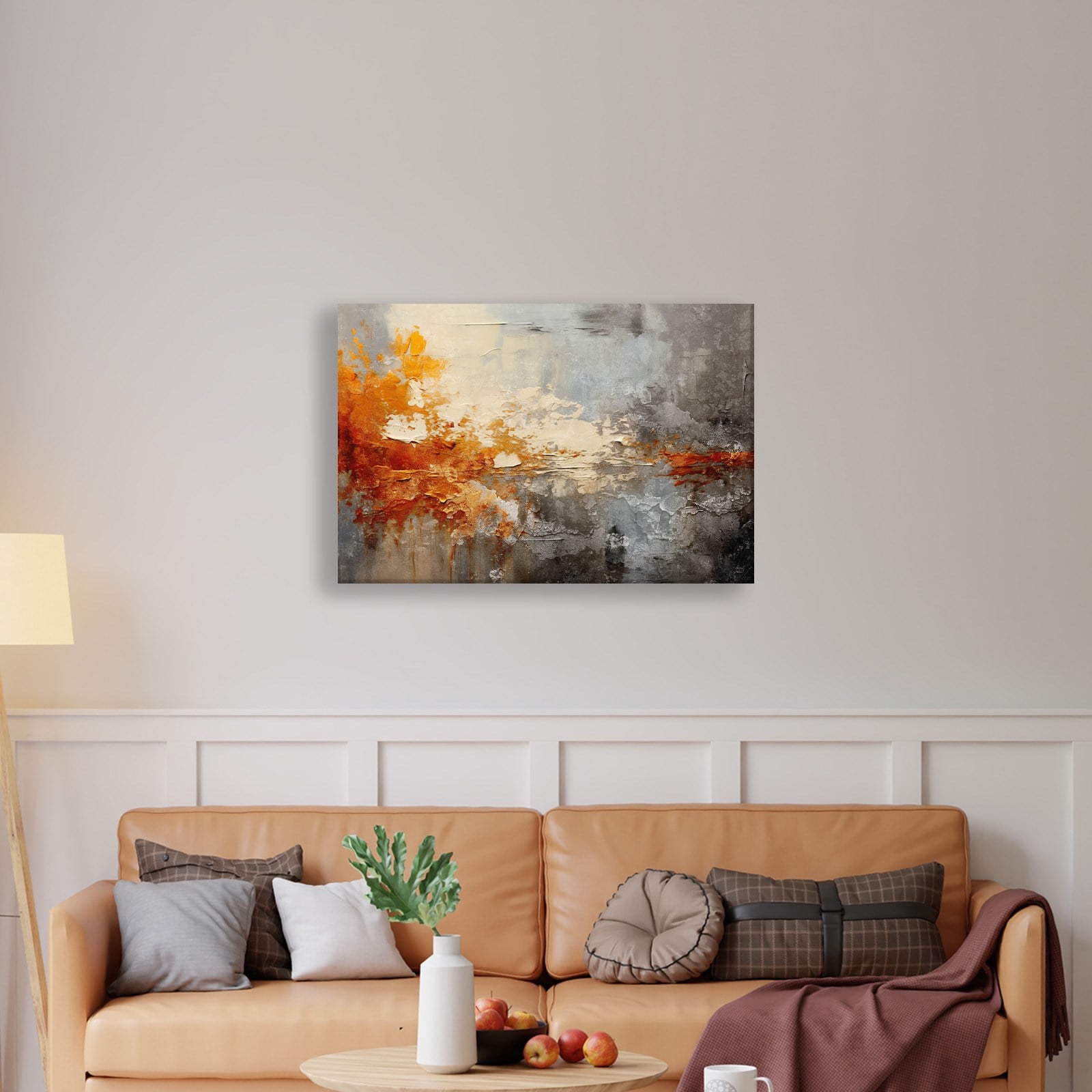 Turuncu ve Gri Soyut Kanvas Tablo | Modern Dokulu Premium Duvar Sanatı