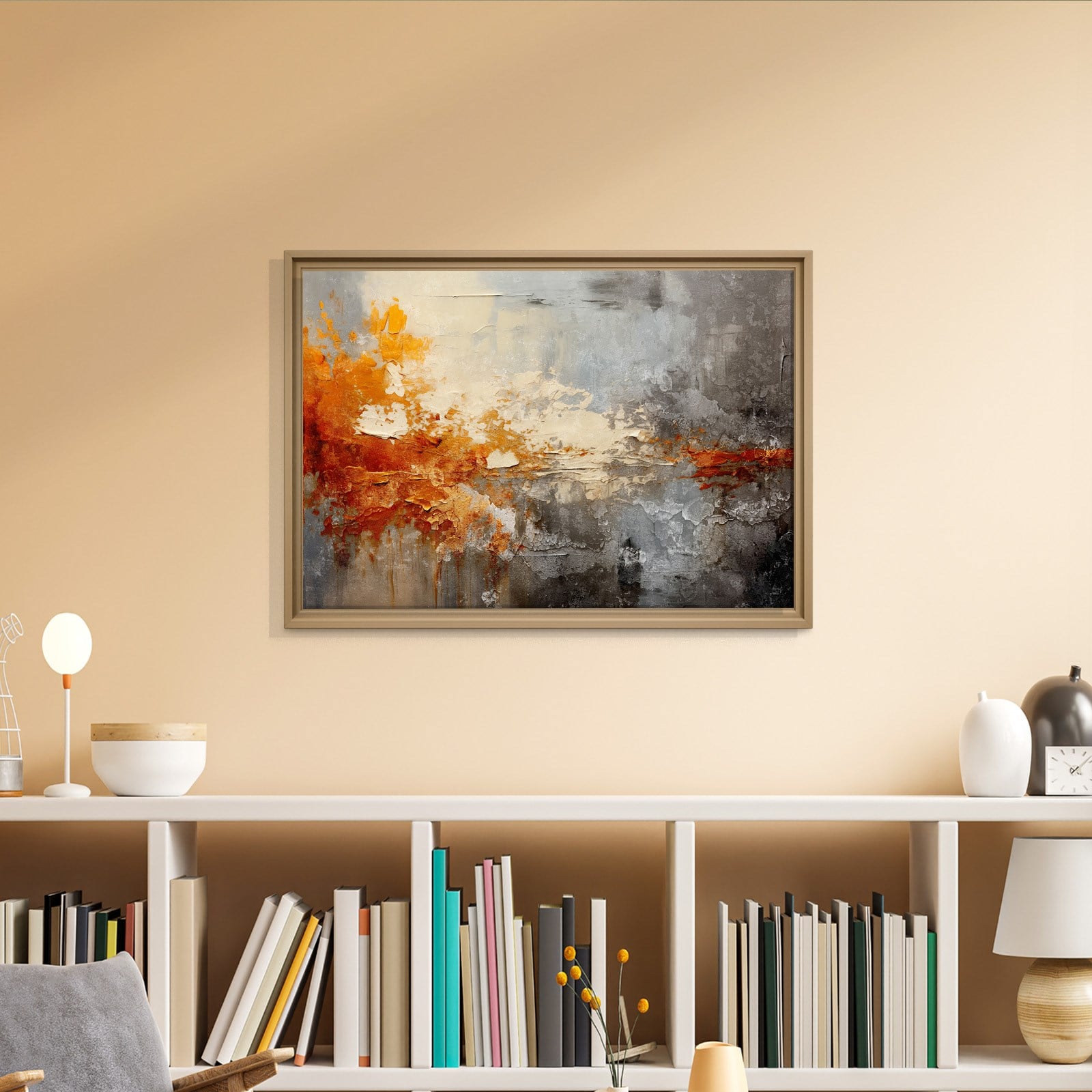 Turuncu ve Gri Soyut Kanvas Tablo | Modern Dokulu Premium Duvar Sanatı