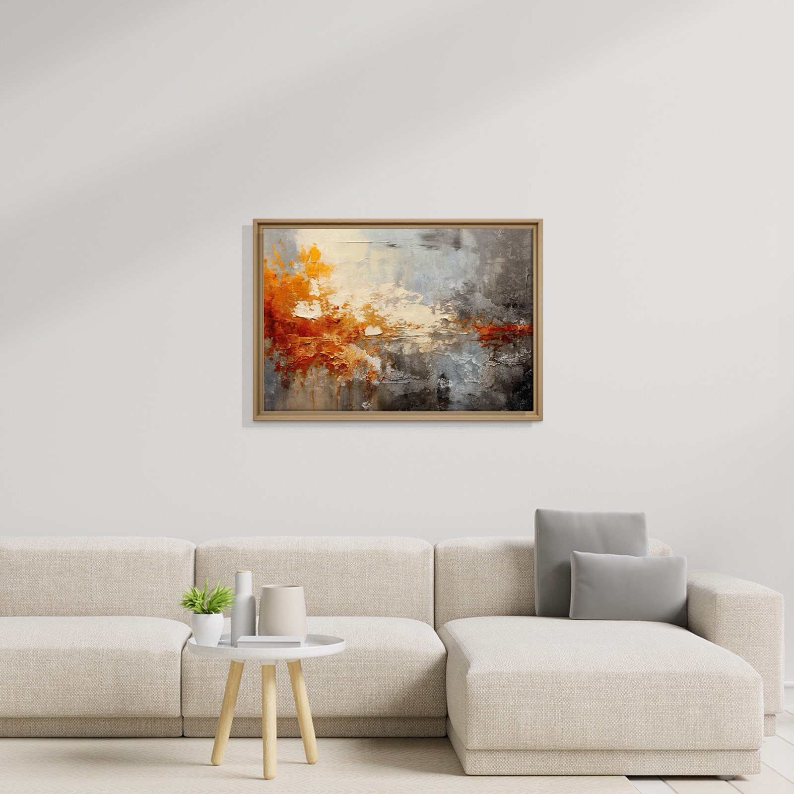 Turuncu ve Gri Soyut Kanvas Tablo | Modern Dokulu Premium Duvar Sanatı