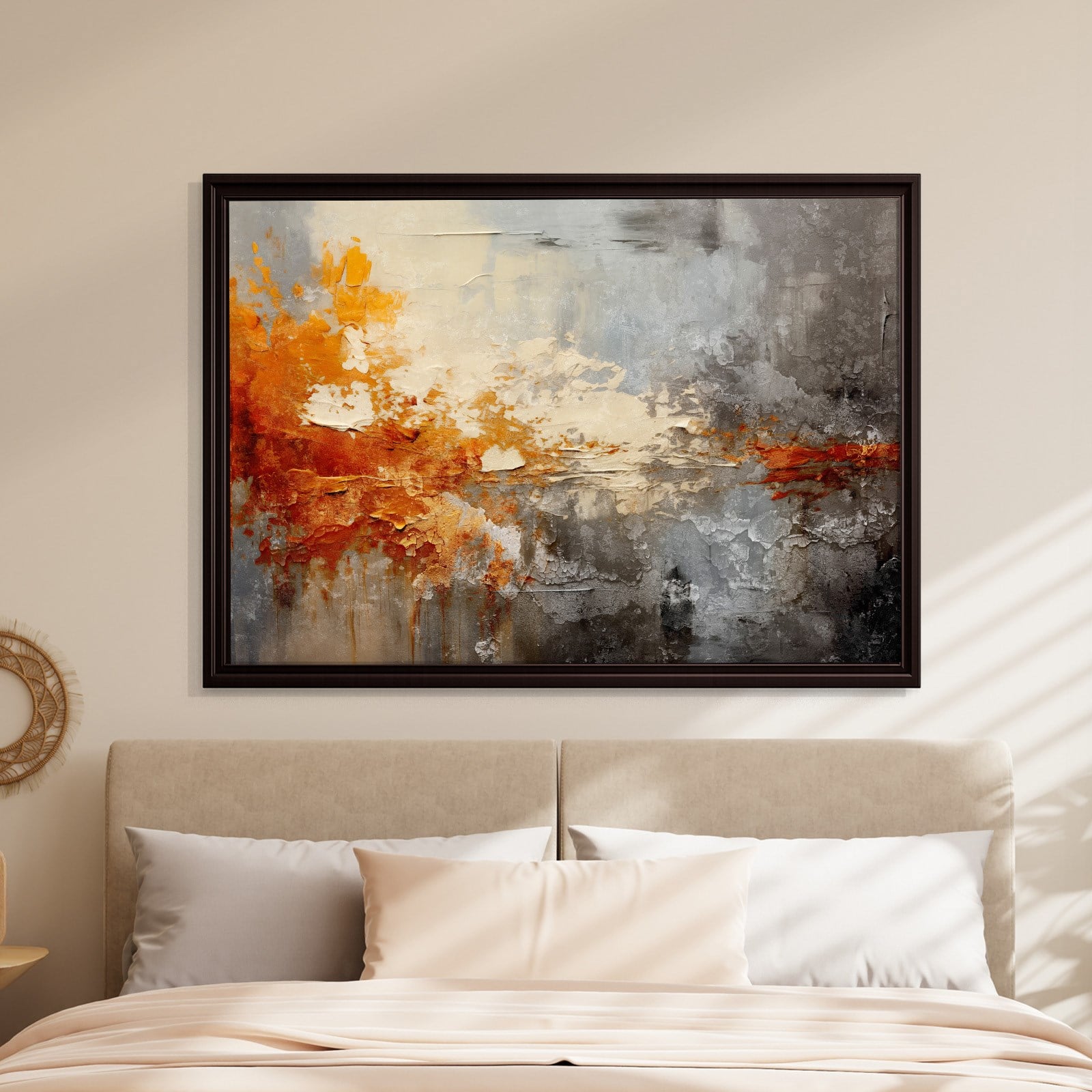 Turuncu ve Gri Soyut Kanvas Tablo | Modern Dokulu Premium Duvar Sanatı