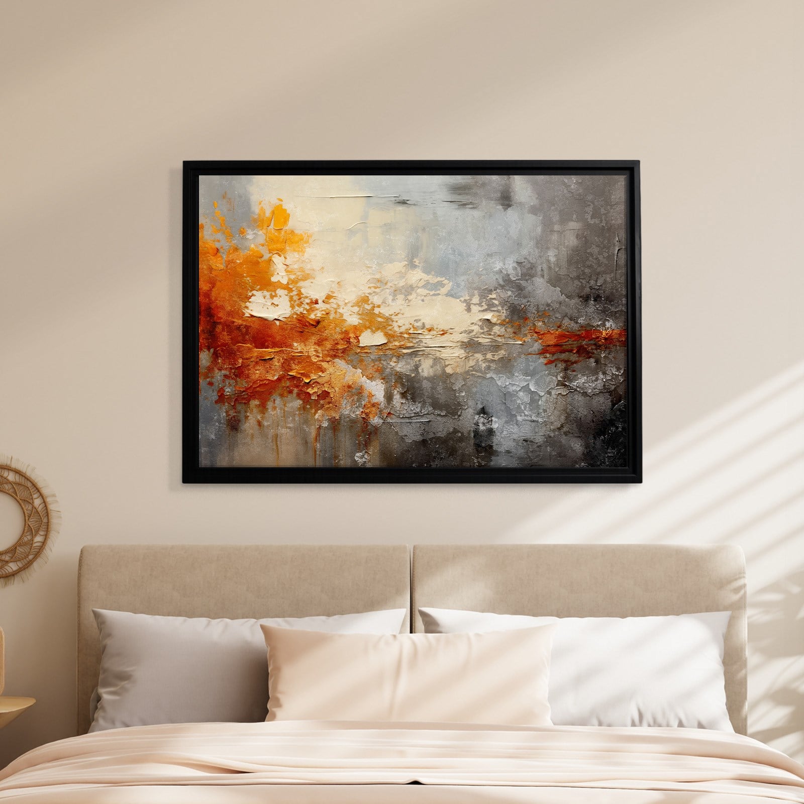Turuncu ve Gri Soyut Kanvas Tablo | Modern Dokulu Premium Duvar Sanatı