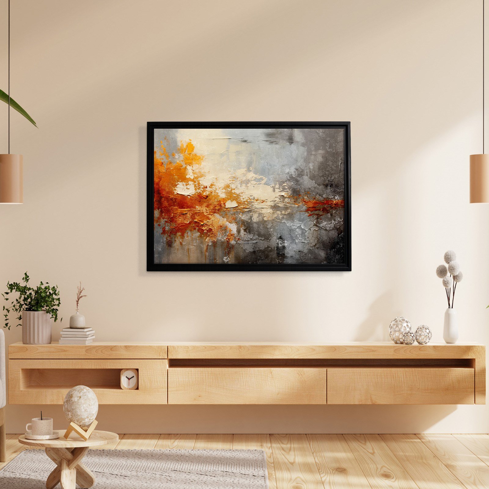 Turuncu ve Gri Soyut Kanvas Tablo | Modern Dokulu Premium Duvar Sanatı