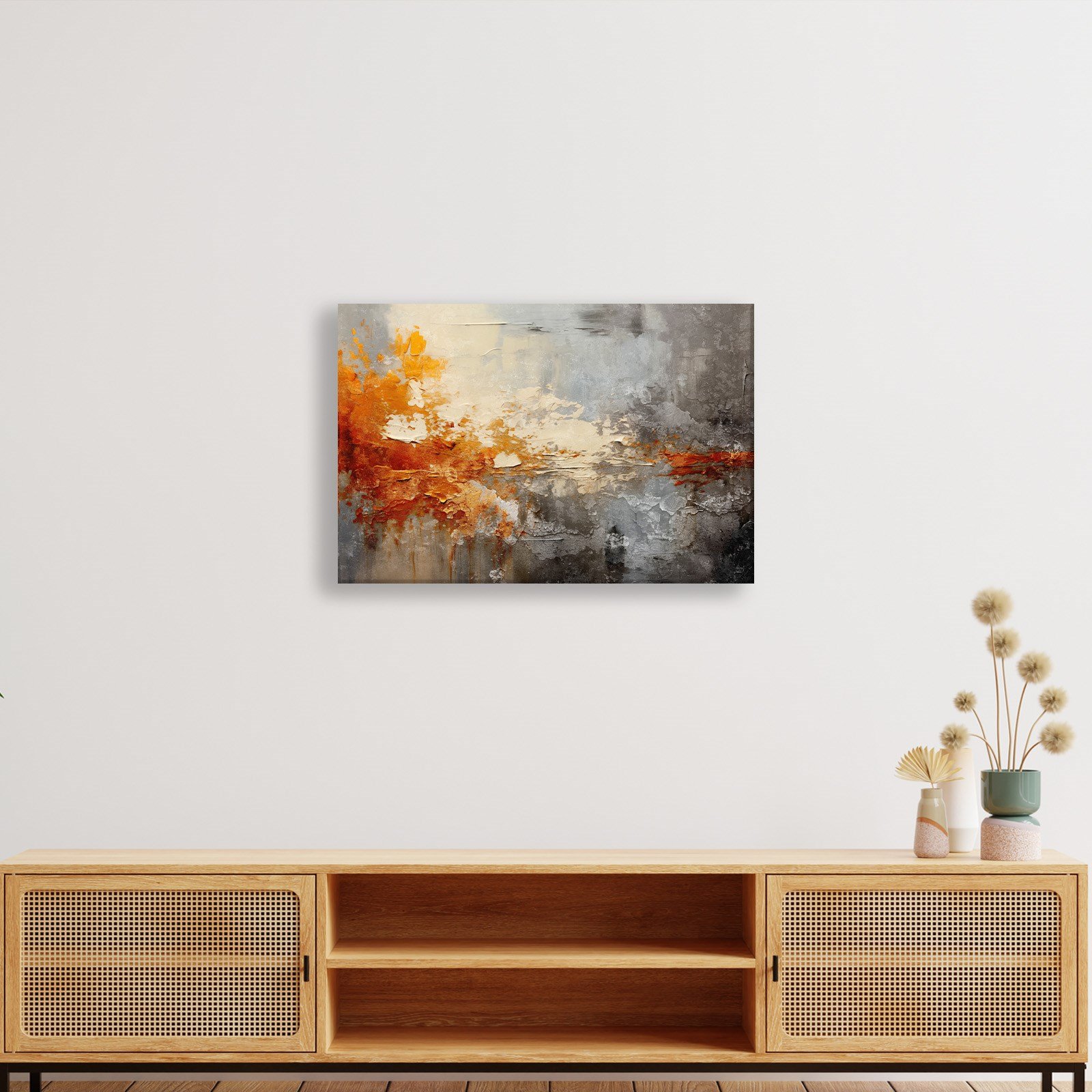 Turuncu ve Gri Soyut Kanvas Tablo | Modern Dokulu Premium Duvar Sanatı