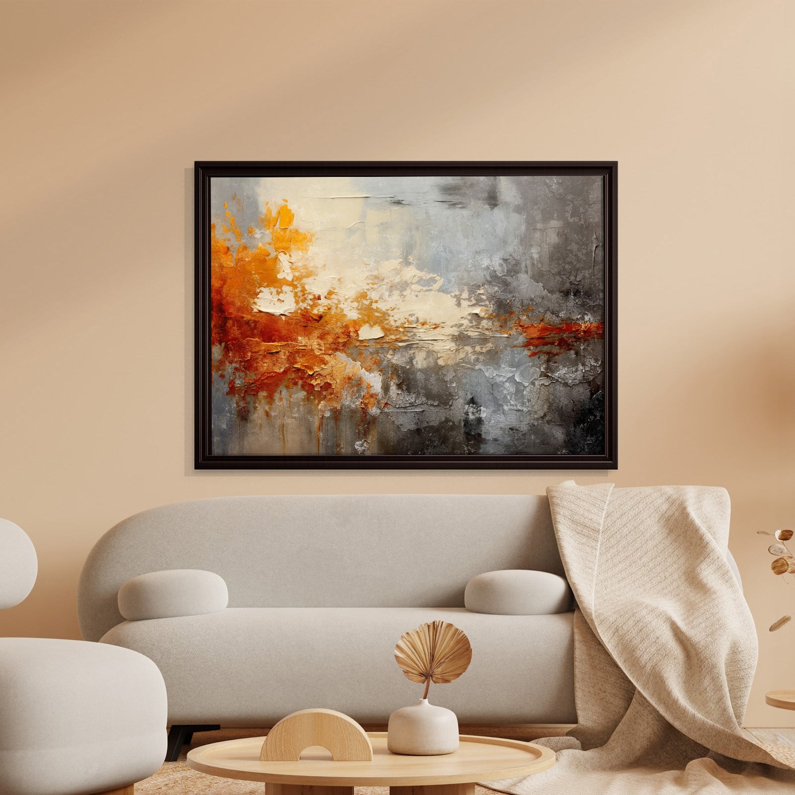 Turuncu ve Gri Soyut Kanvas Tablo | Modern Dokulu Premium Duvar Sanatı