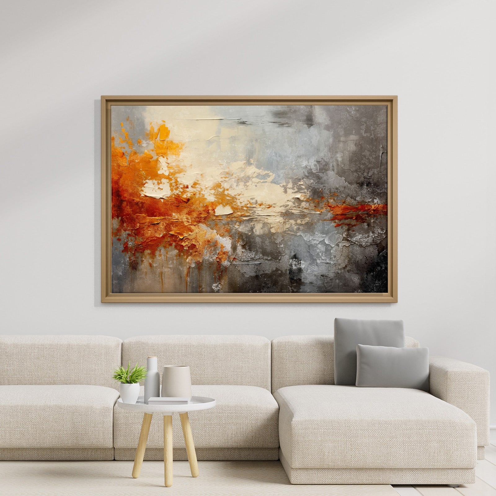 Turuncu ve Gri Soyut Kanvas Tablo | Modern Dokulu Premium Duvar Sanatı