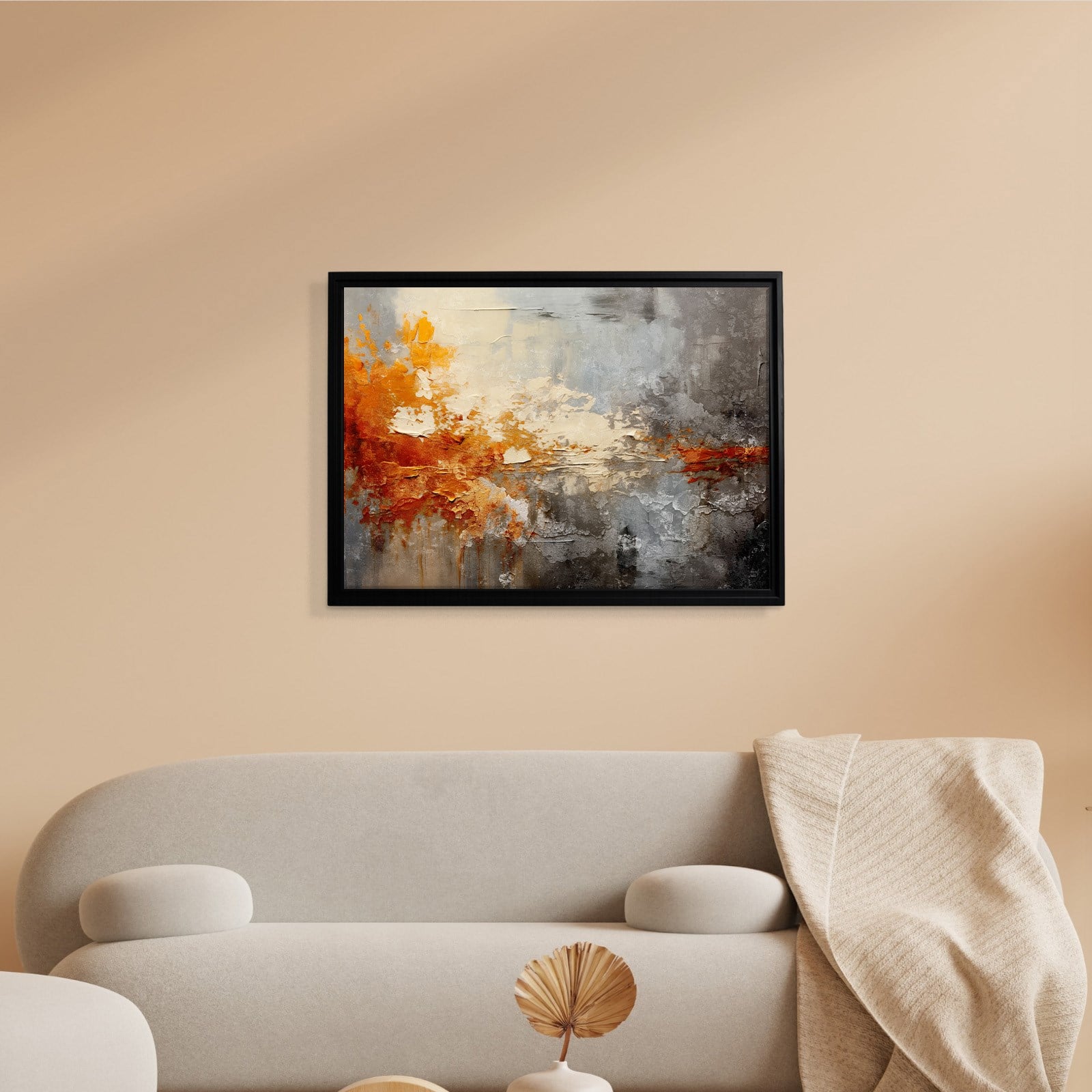 Turuncu ve Gri Soyut Kanvas Tablo | Modern Dokulu Premium Duvar Sanatı
