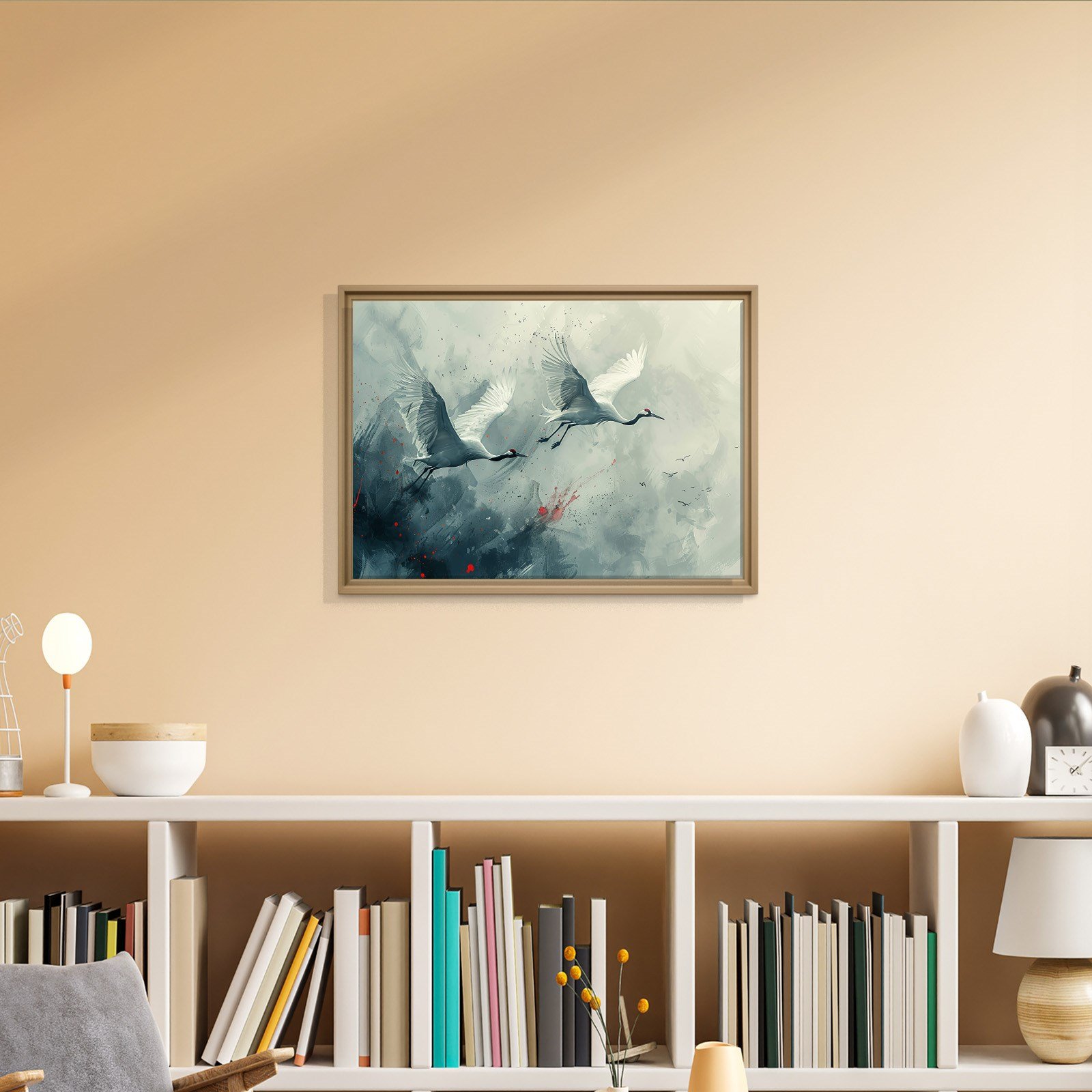 Uçan Turnalar Kanvas Tablo | Modern Kuş Temalı Soyut Premium Duvar Sanatı