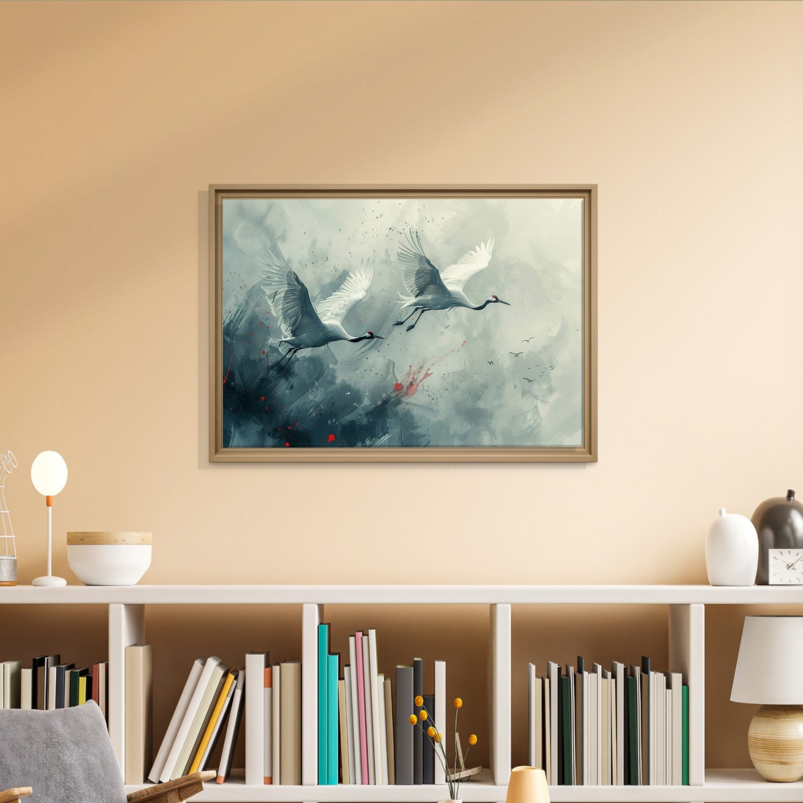 Uçan Turnalar Kanvas Tablo | Modern Kuş Temalı Soyut Premium Duvar Sanatı