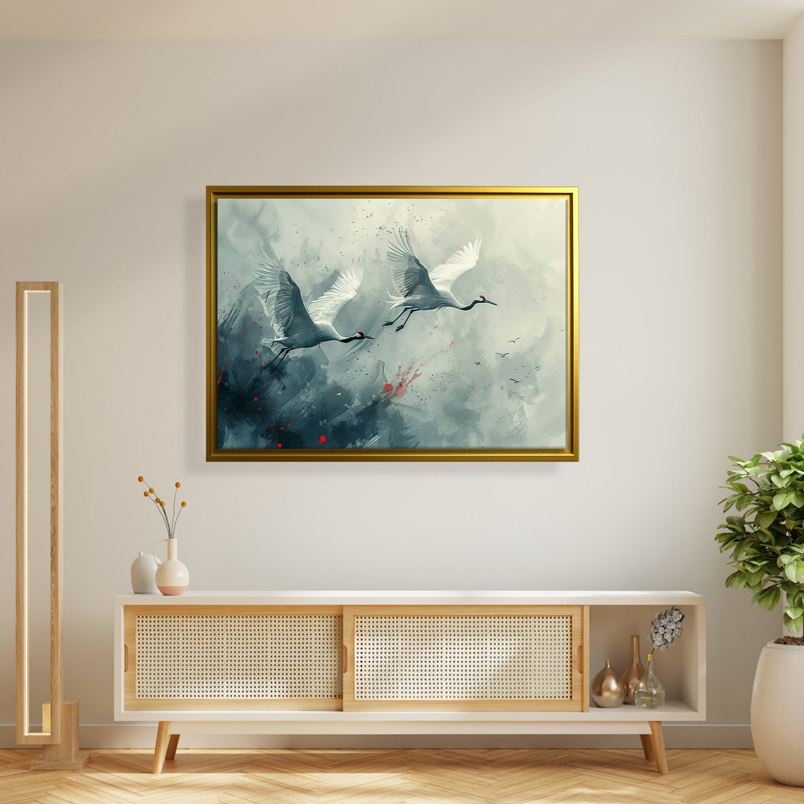 Uçan Turnalar Kanvas Tablo | Modern Kuş Temalı Soyut Premium Duvar Sanatı
