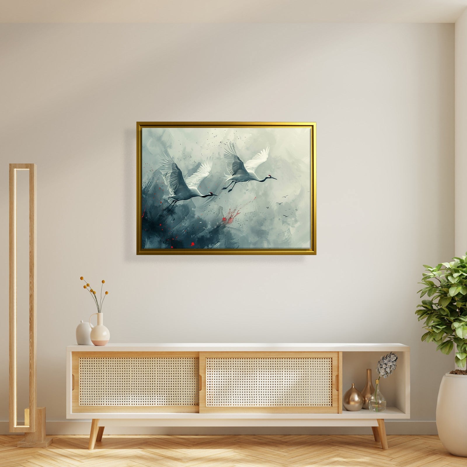 Uçan Turnalar Kanvas Tablo | Modern Kuş Temalı Soyut Premium Duvar Sanatı