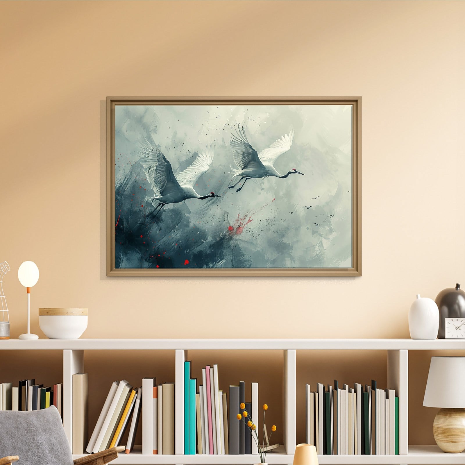 Uçan Turnalar Kanvas Tablo | Modern Kuş Temalı Soyut Premium Duvar Sanatı