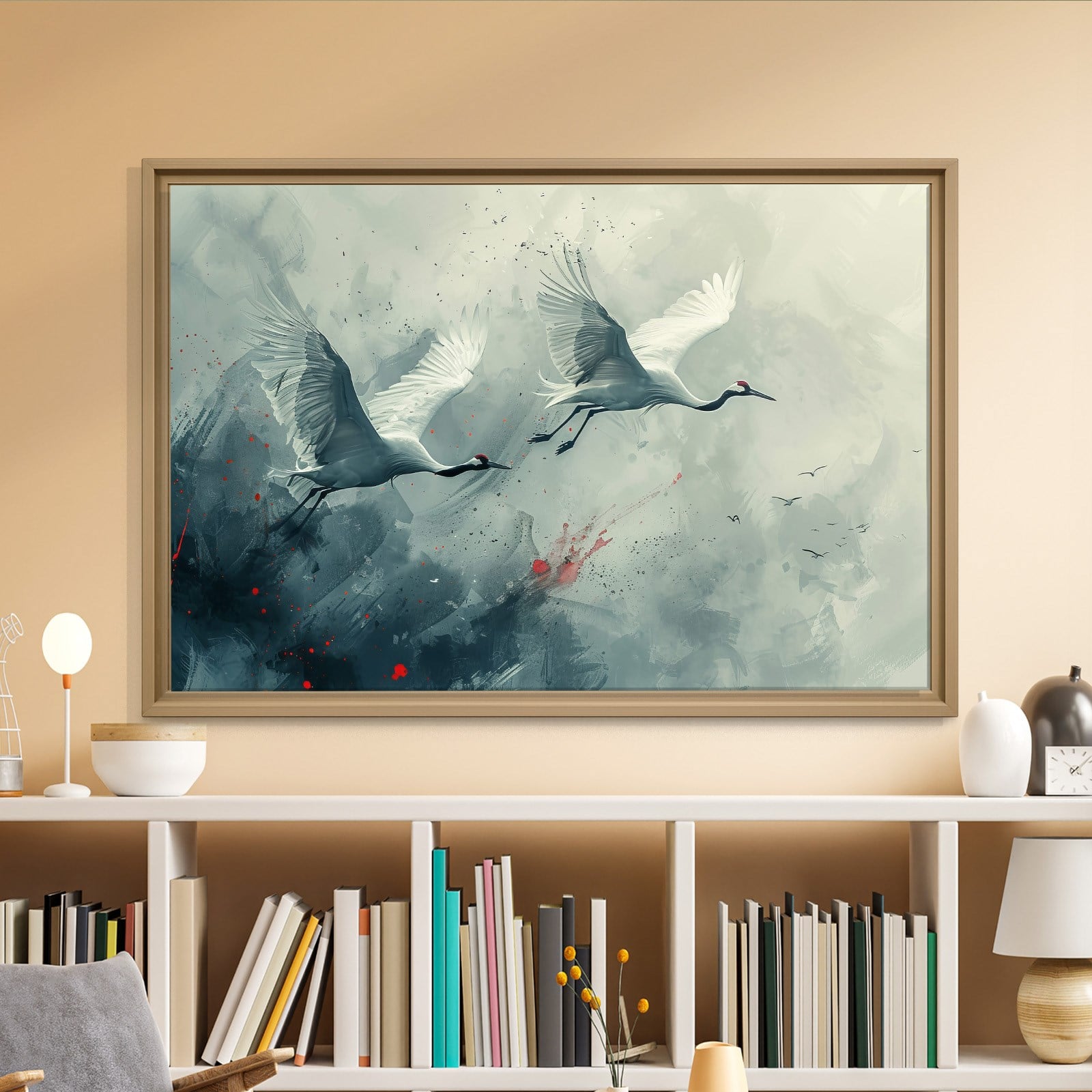 Uçan Turnalar Kanvas Tablo | Modern Kuş Temalı Soyut Premium Duvar Sanatı