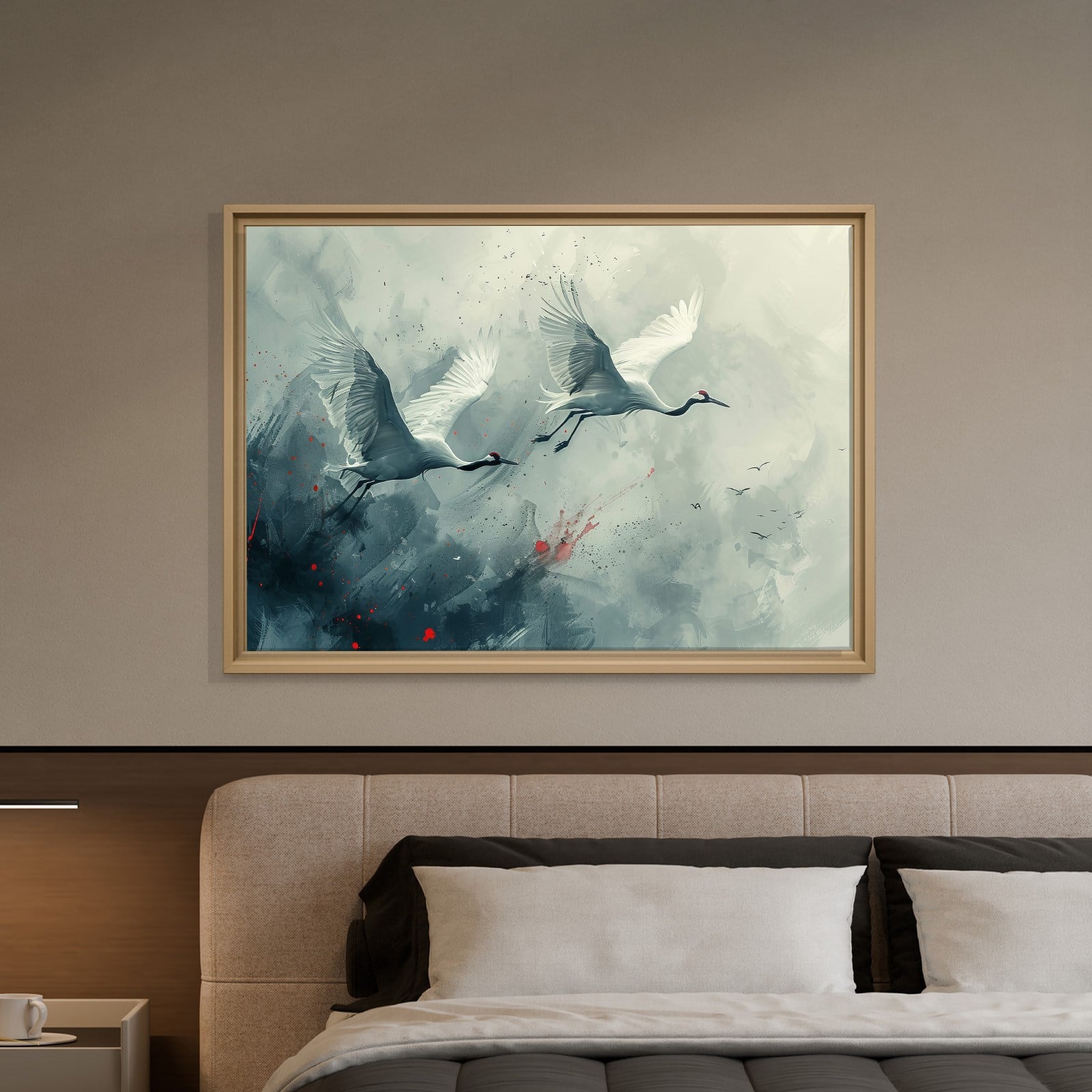 Uçan Turnalar Kanvas Tablo | Modern Kuş Temalı Soyut Premium Duvar Sanatı