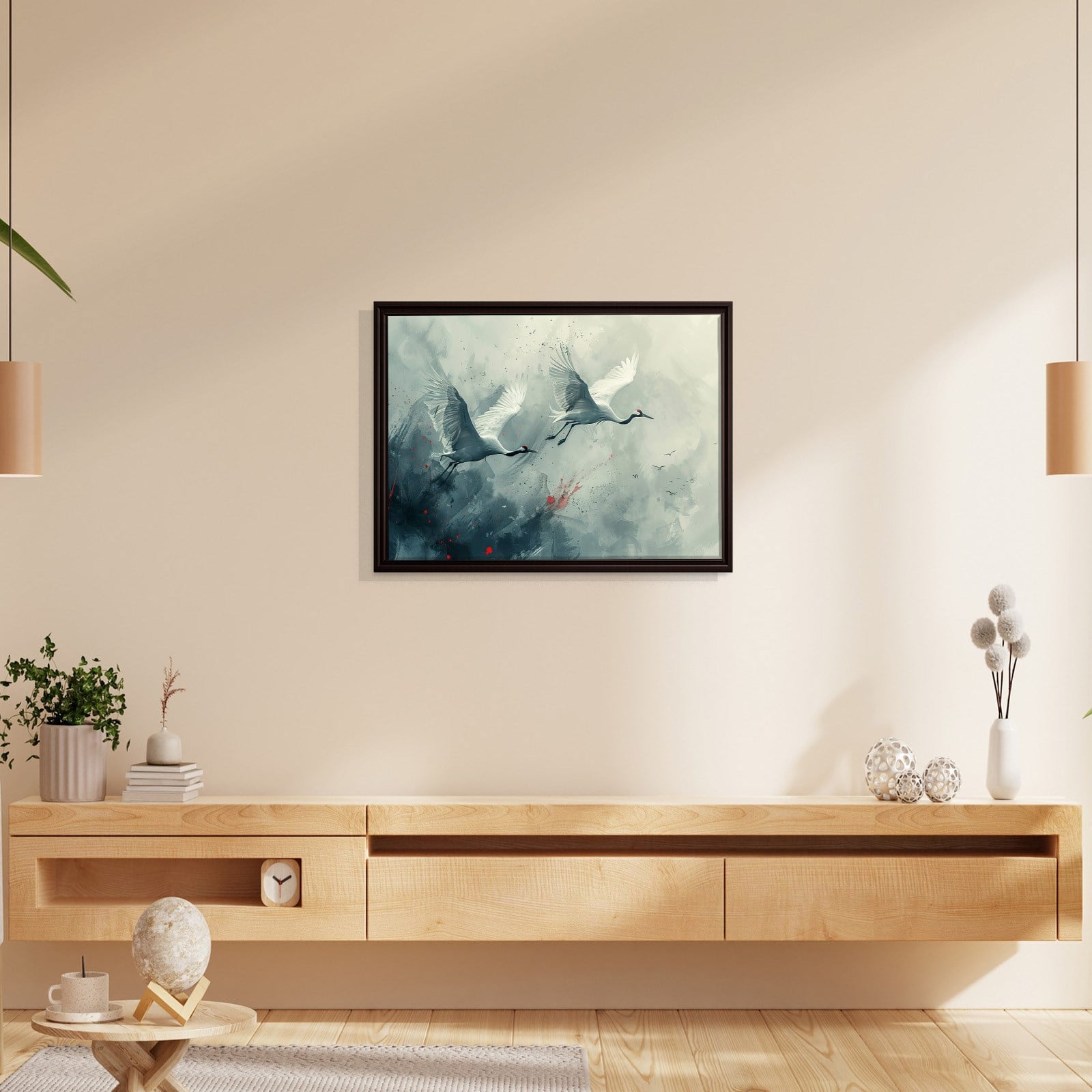 Uçan Turnalar Kanvas Tablo | Modern Kuş Temalı Soyut Premium Duvar Sanatı