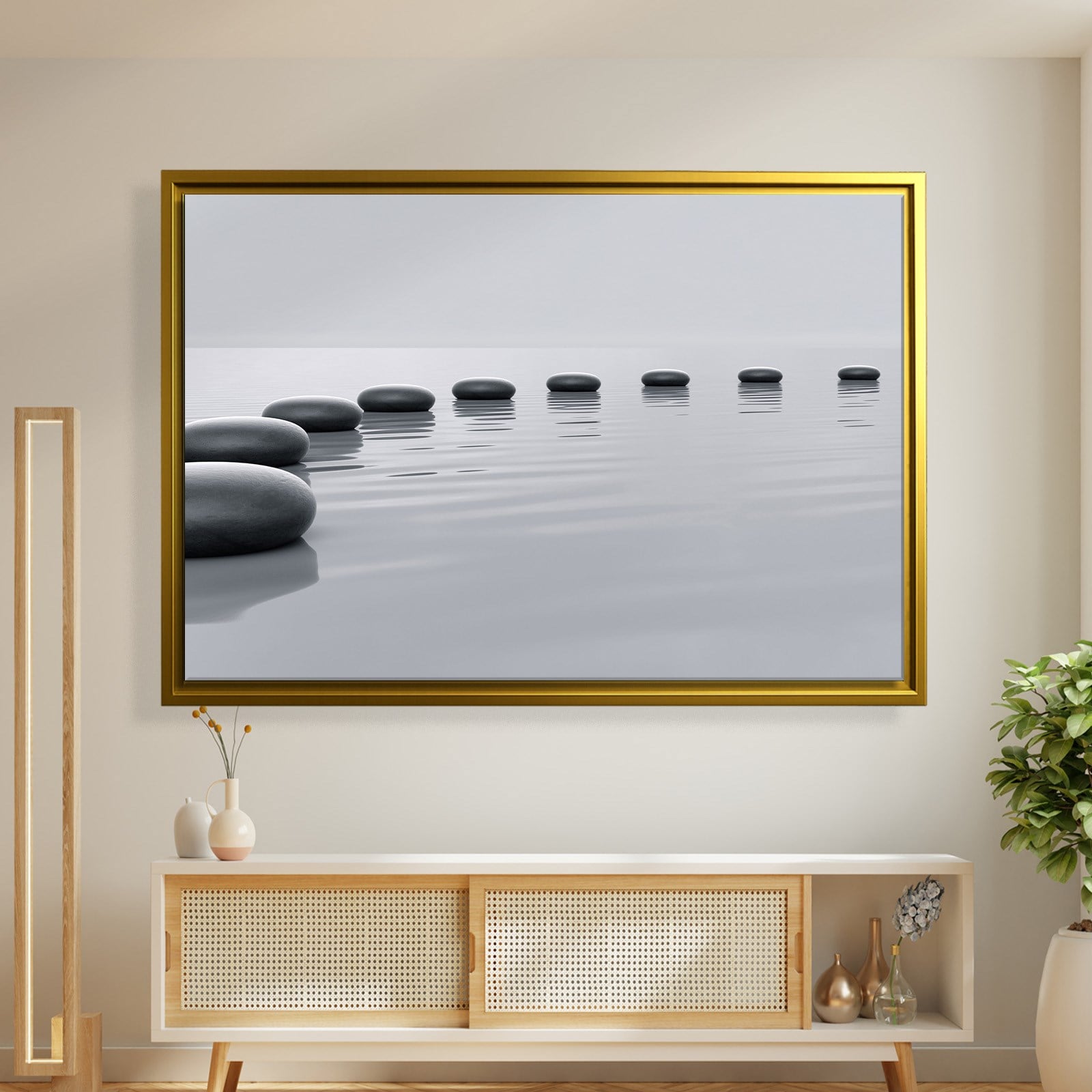 Zen Taşları Kanvas Tablo | Minimal Spa ve Meditasyon Duvar Tablosu