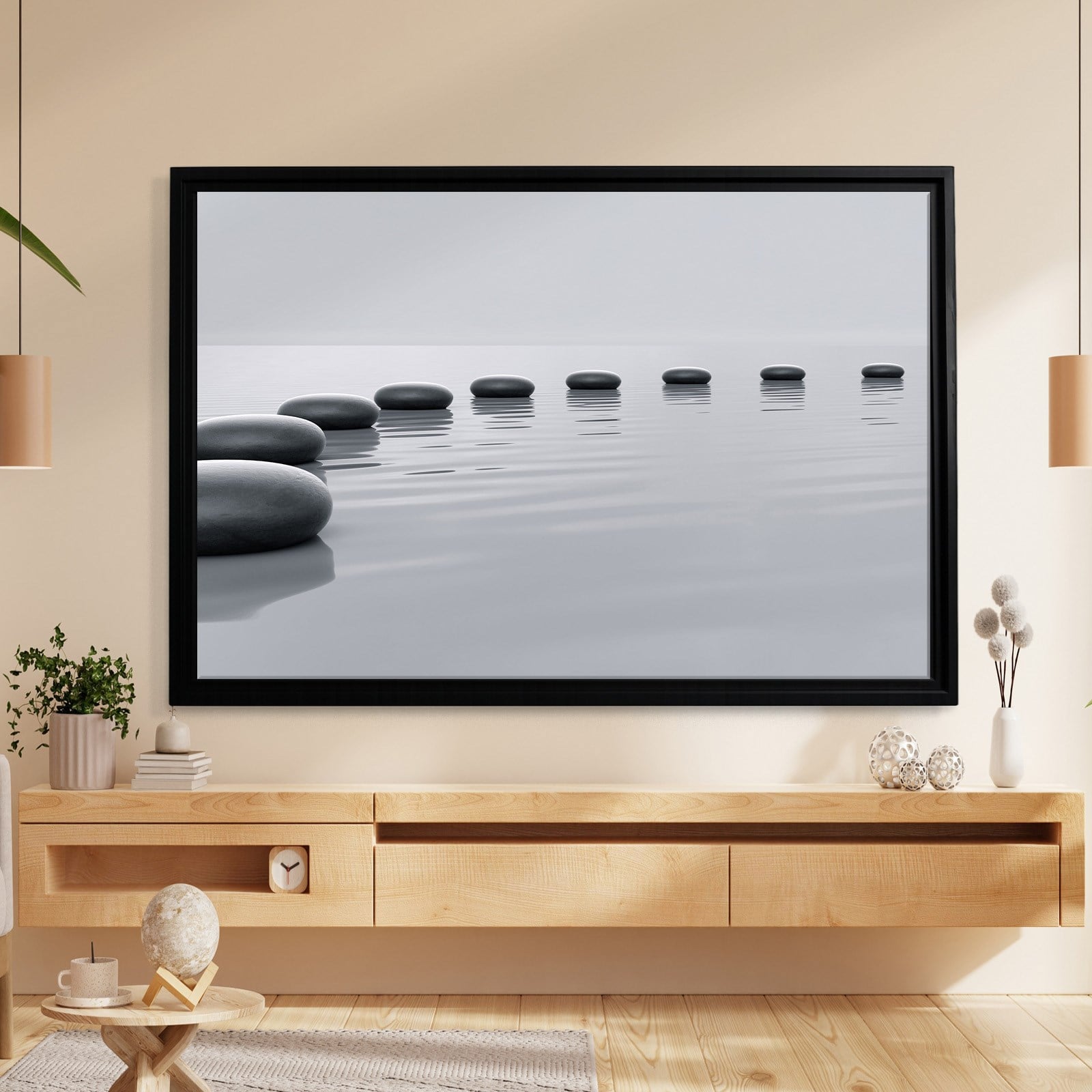 Zen Taşları Kanvas Tablo | Minimal Spa ve Meditasyon Duvar Tablosu