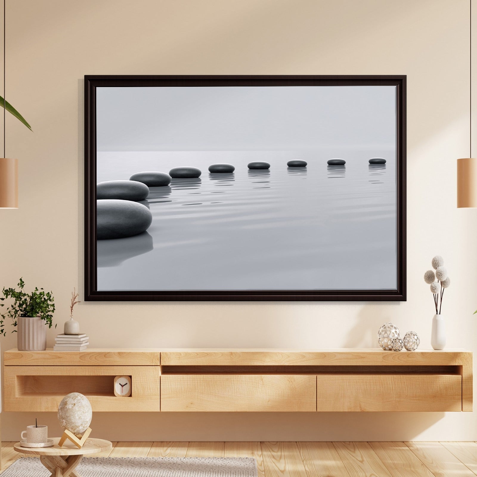 Zen Taşları Kanvas Tablo | Minimal Spa ve Meditasyon Duvar Tablosu