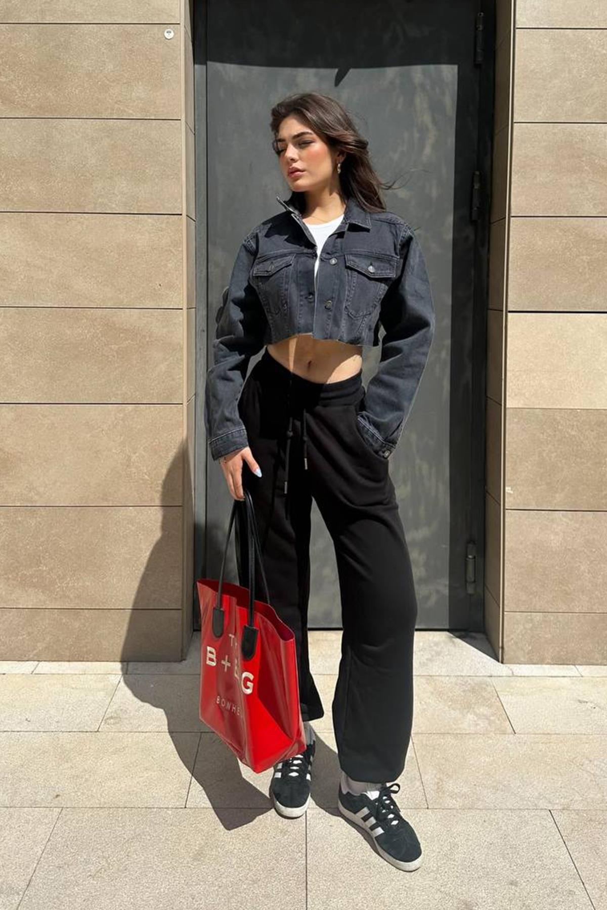The Bark Crop Top Kadın Jean Ceket 1039D-572 Siyah