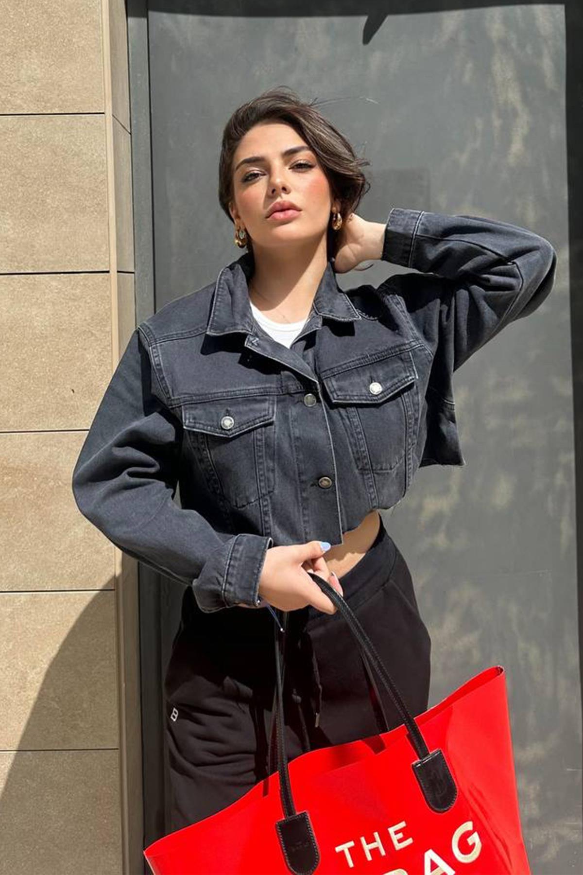 The Bark Crop Top Kadın Jean Ceket 1039D-572 Siyah