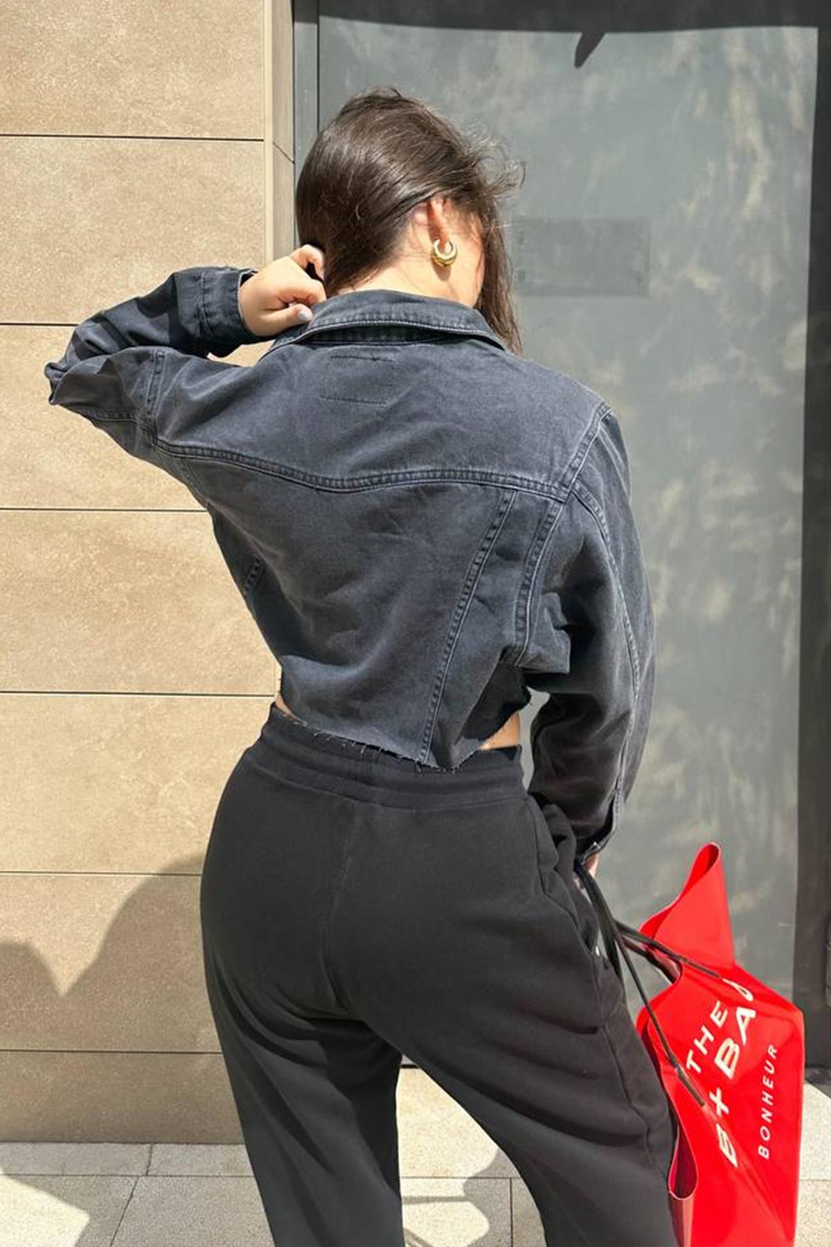 The Bark Crop Top Kadın Jean Ceket 1039D-572 Siyah