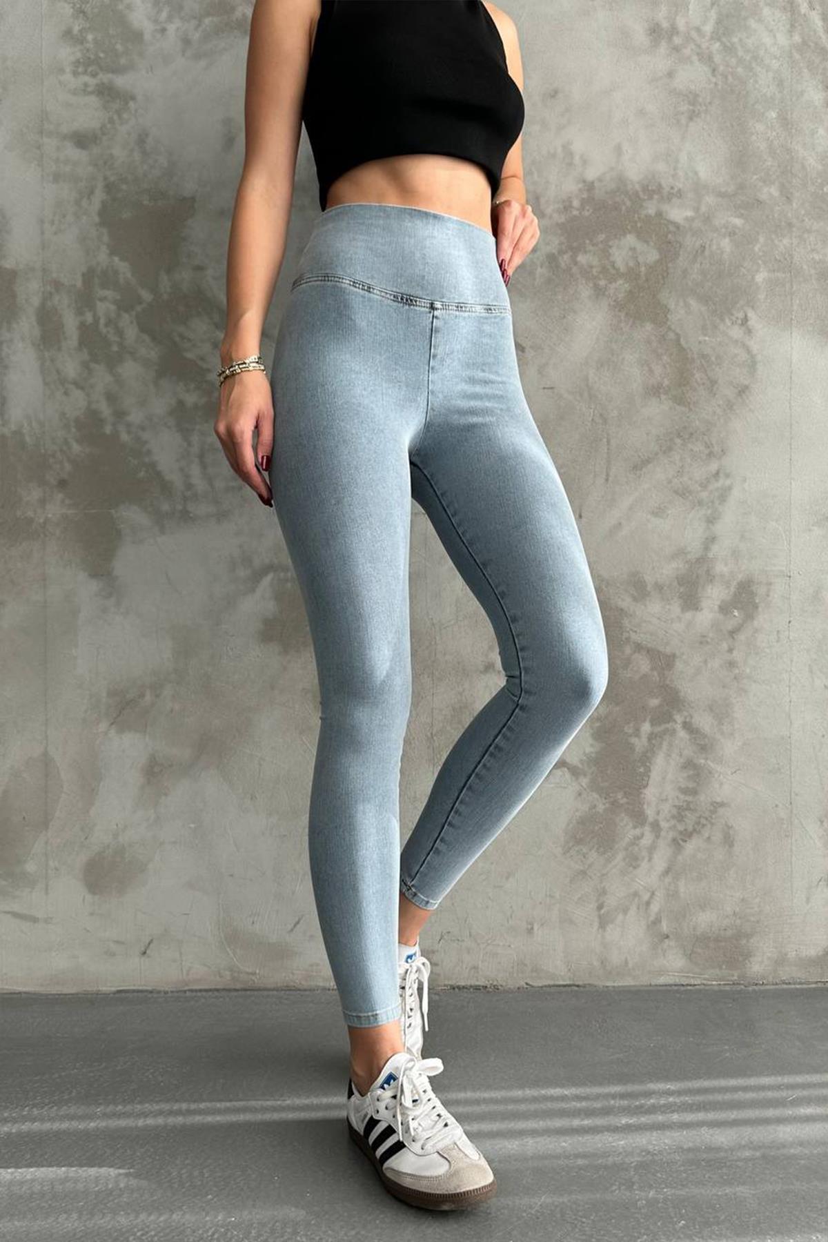 The Bark Full Likra Premium Kadın Jean Pantolon Tayt 1000 Buz Mavisi