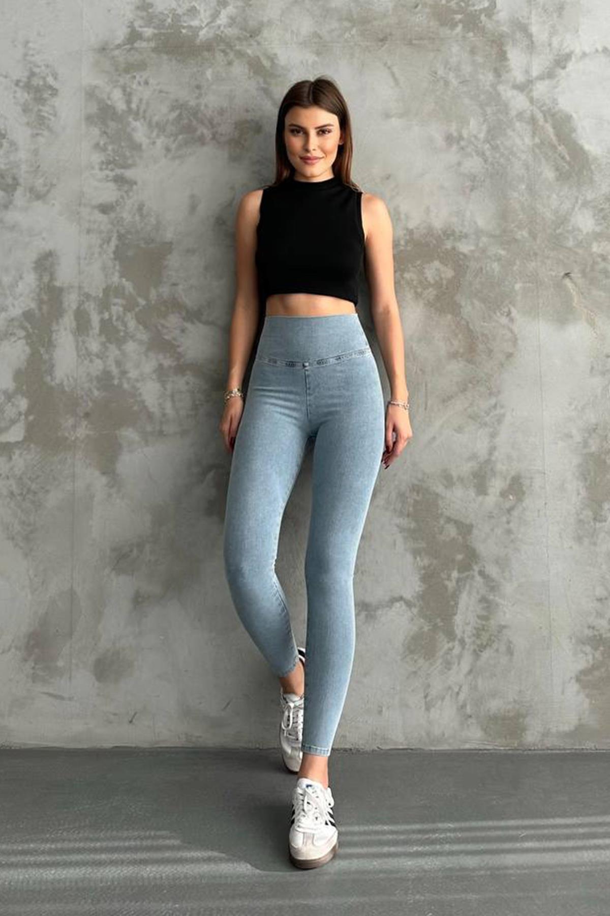 The Bark Full Likra Premium Kadın Jean Pantolon Tayt 1000 Buz Mavisi