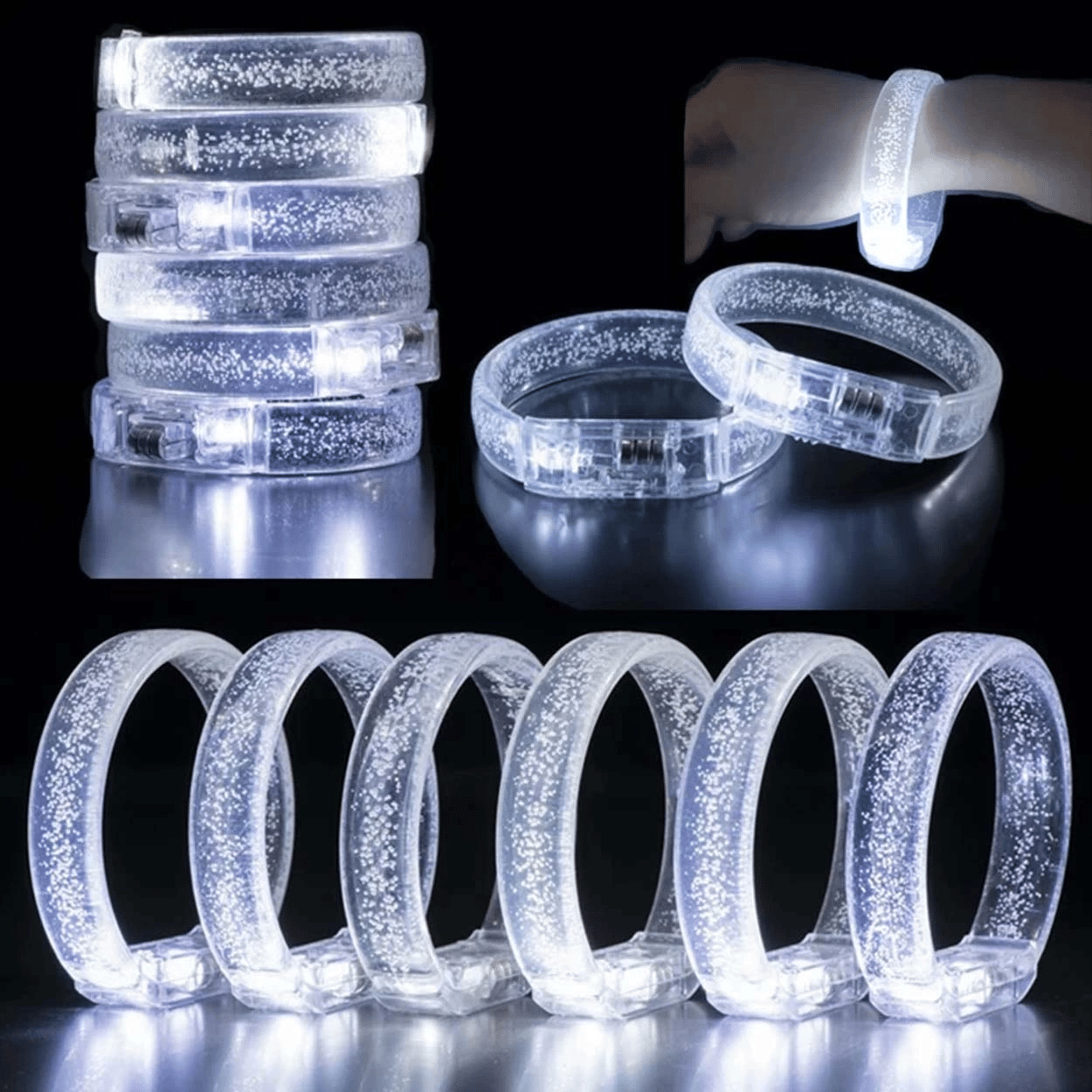 Beyaz-gümüş Led Işıklı Baskı Yapılabilen Pilli Bileklik Bilezik 1,5 Cm Genişlik