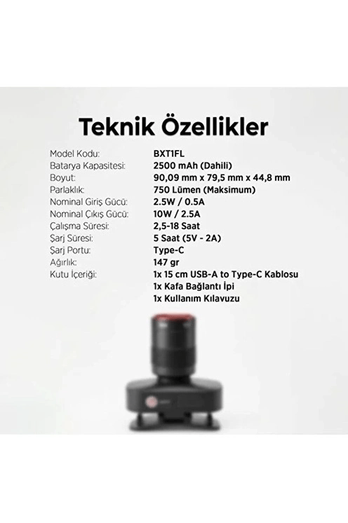 Bxt1fl 10w Şarj Edilebilir Kafa Feneri 750 Lümen 2500mah 4 Işık Modlu Zoom Özellikli Led Kafa