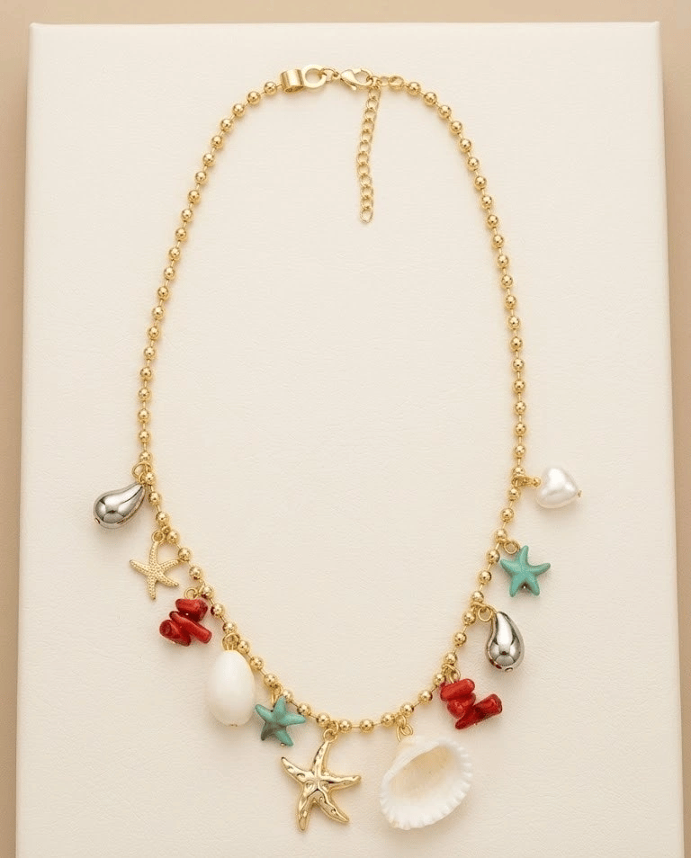 Deniz Kabuklu & Yıldız Figürlü Gold Charm Kolye