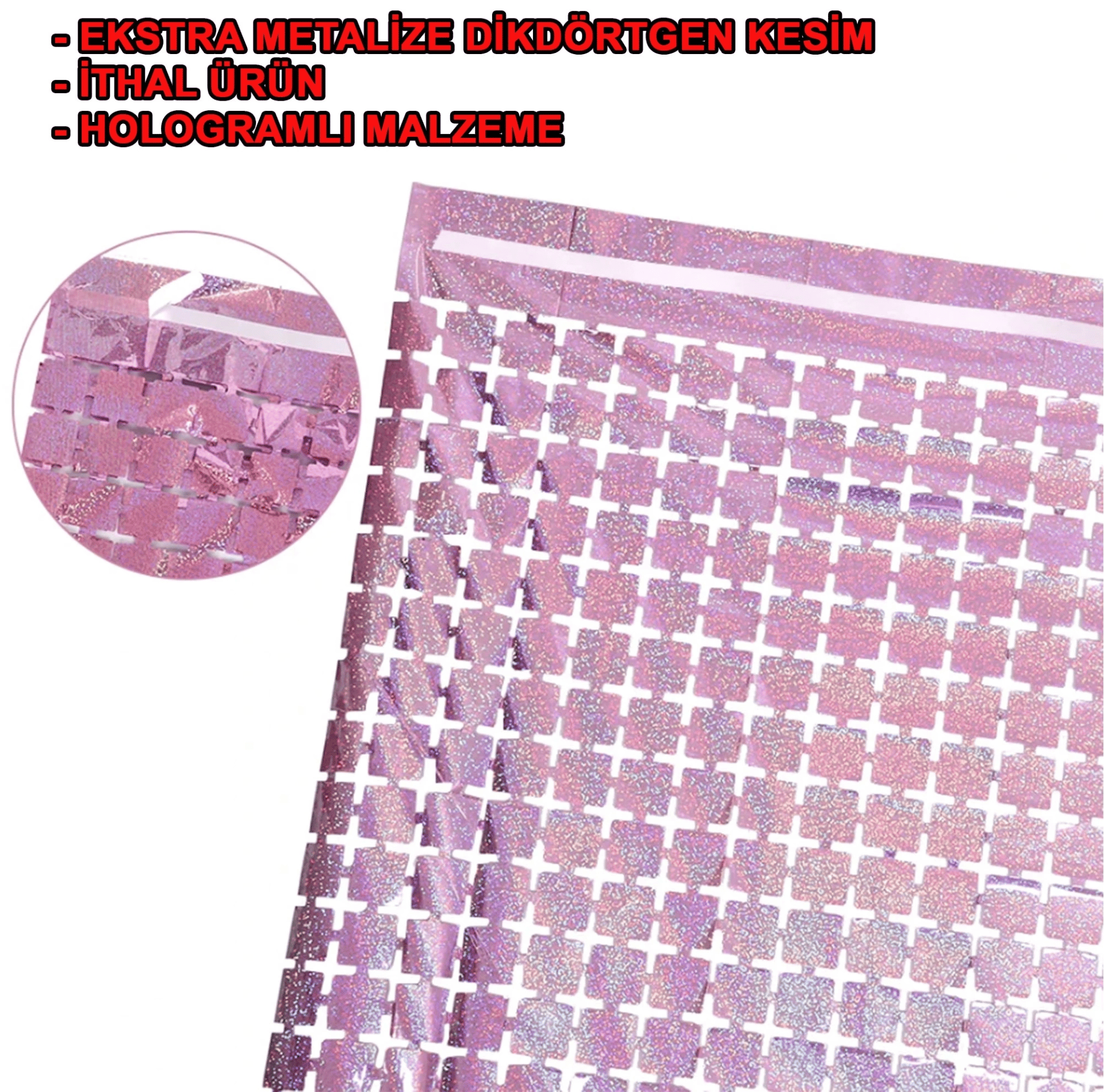 Ekstra Metalize Rose Gold Renk Disko Dikdörtgen Kesim Kapı Perdesi Dekorasyon 1x2 Metre