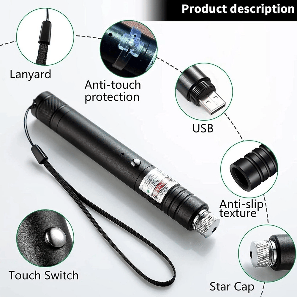 Fithome 100mw Desen Başlıklı Usb Şarjlı Yeşil Lazer Pointer