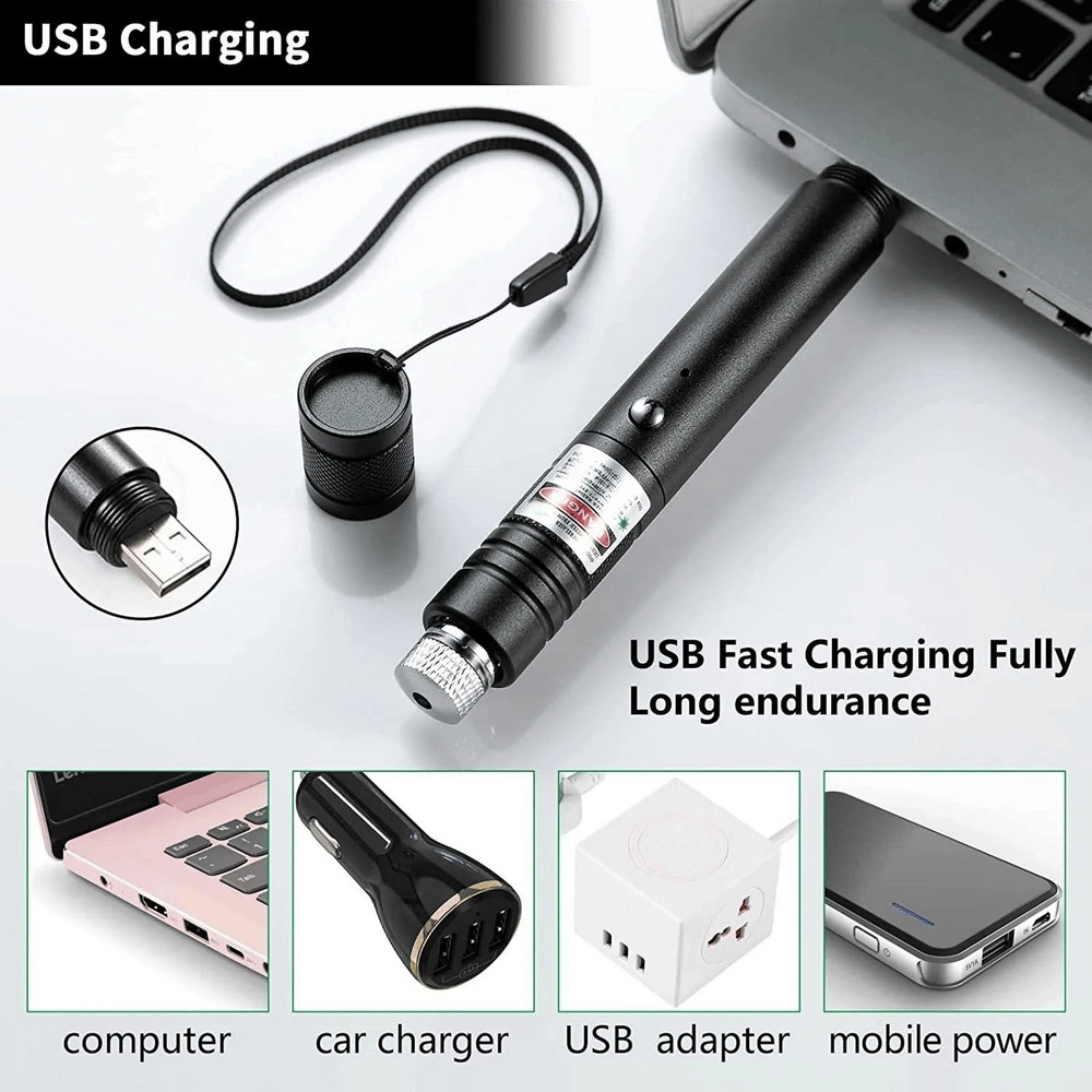 Fithome 100mw Desen Başlıklı Usb Şarjlı Yeşil Lazer Pointer