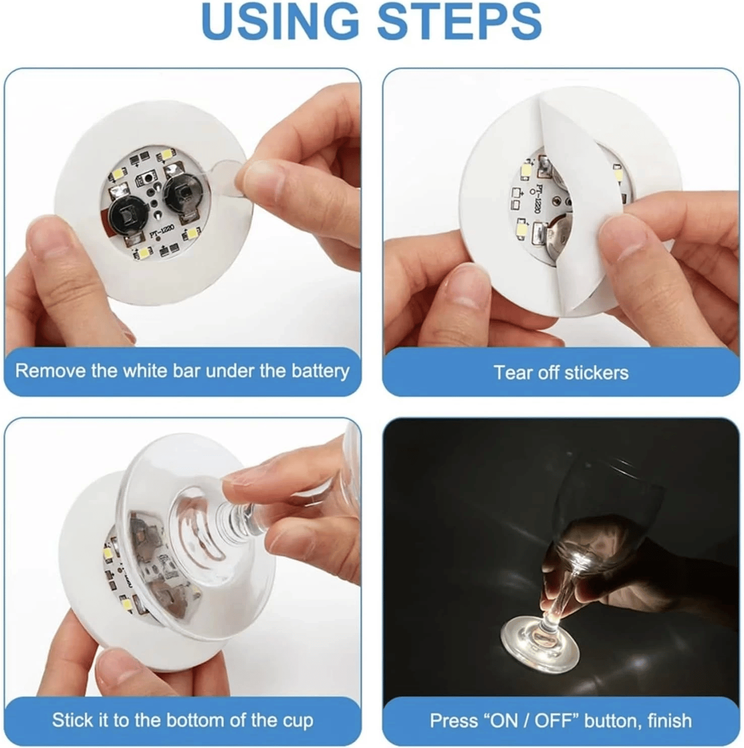 Işıklı Yapışkanlı Bardak Altı Aparatı Ledli 3 Modlu 6 Cm Çap 1 Adet
