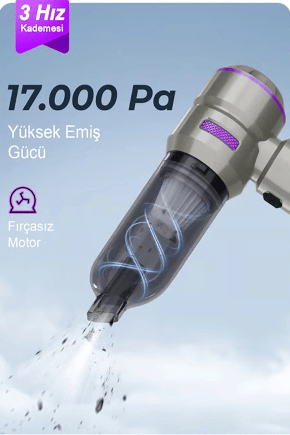 Kablosuz Taşınabilir Araç İçi El Süpürgesi 17000pa Güçlü Vakum 4’ü 1 Arada Çok Amaçlı Temizlik