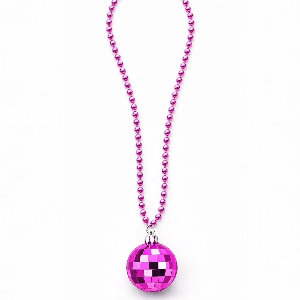Retro Disko Topu Şekilli 8039ler 9039lar Fuşya Pembe Renk Plastik Kolye