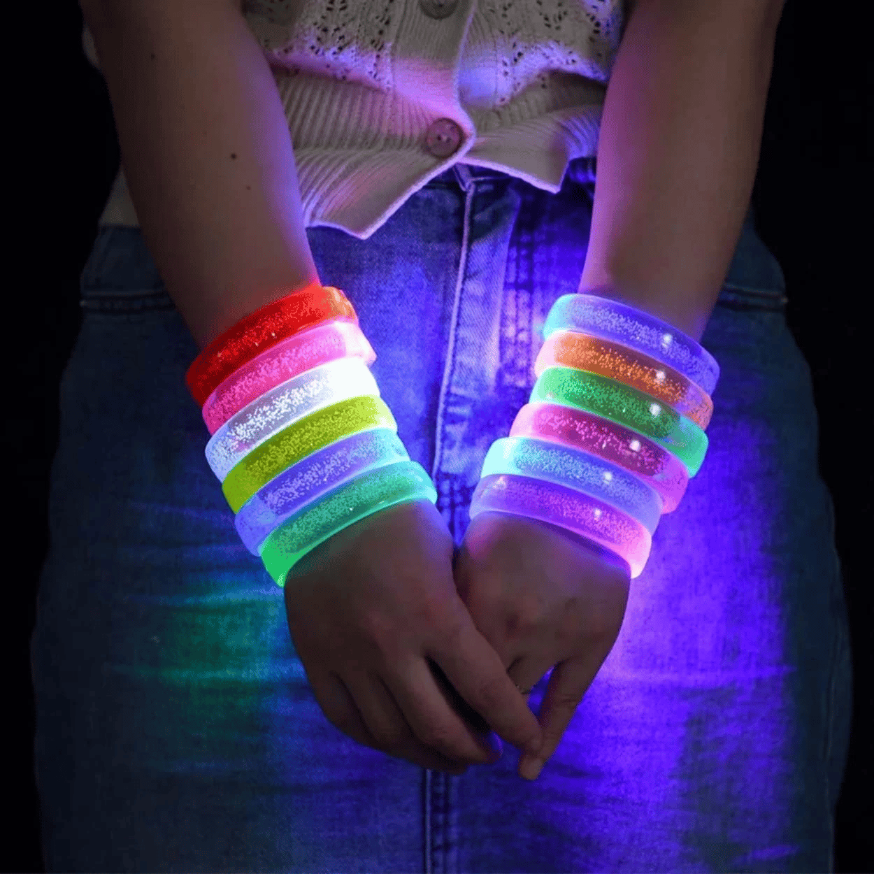 Sarı Led Işıklı Baskı Yapılabilen Pilli Bileklik Bilezik 1,5 Cm Genişlik
