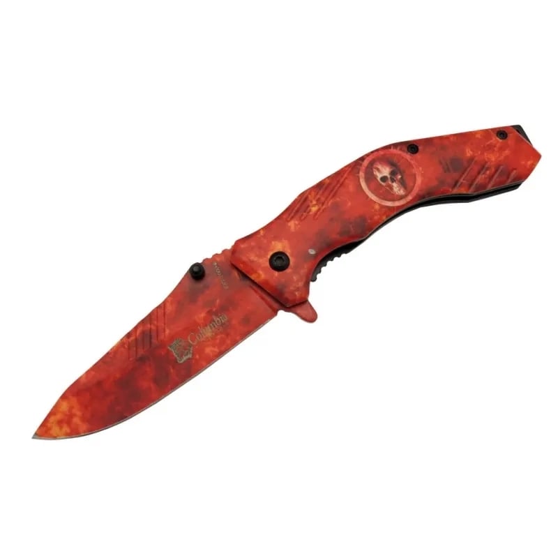 Skeleton 7000b Kamp Çakı 20 Cm - Kırmızı İskelet Desenli, Otomatik