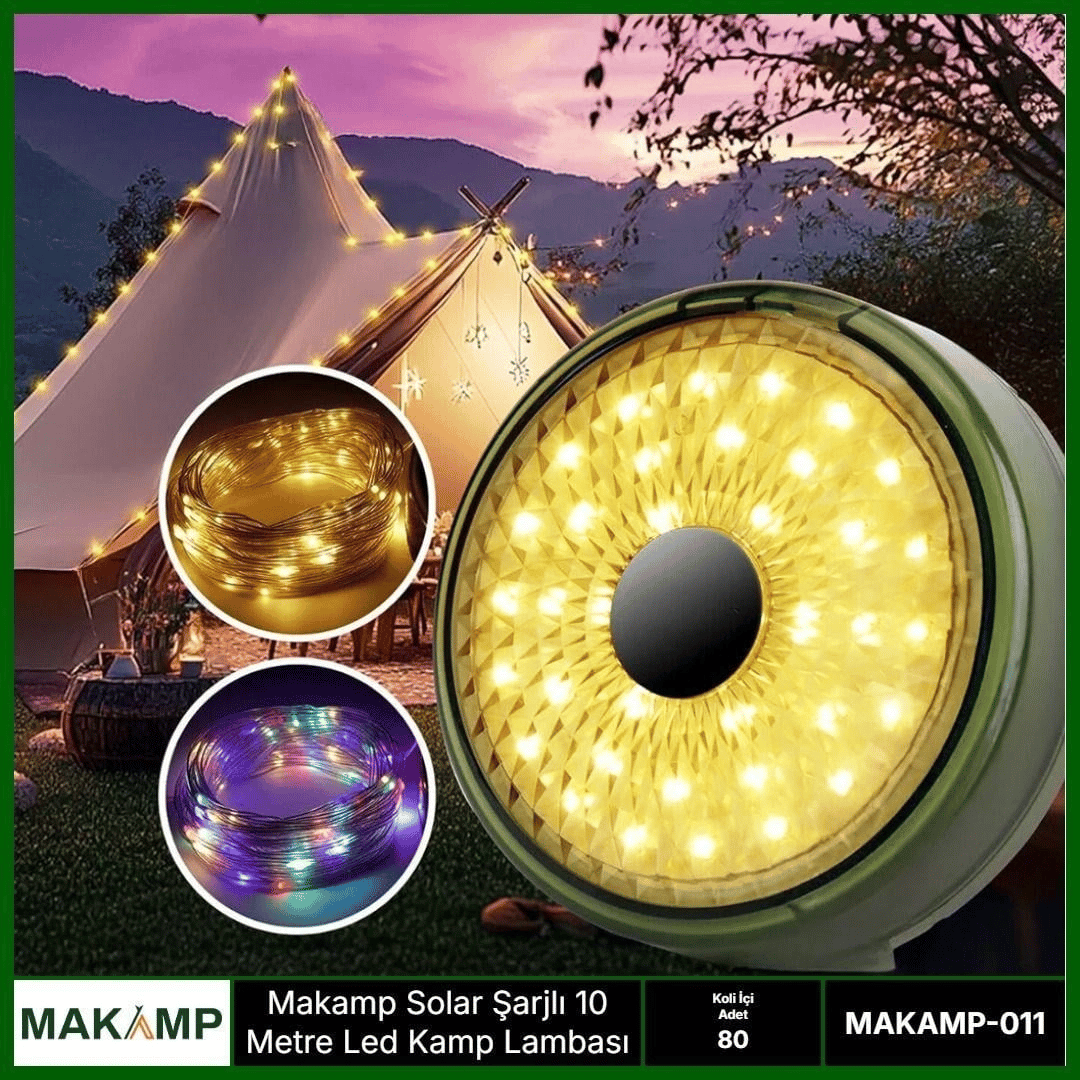 Solar Şarjlı 10 Metre Led Kamp Lambası
