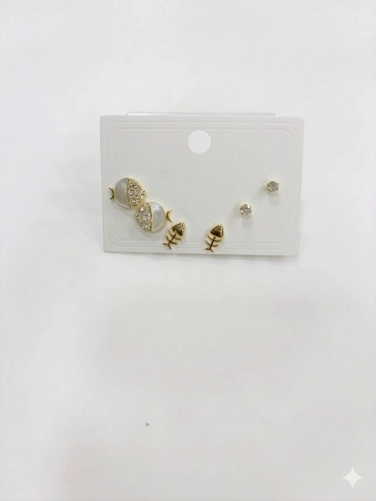 Tatlı Balık Ve Kılçık Detaylı Altılı Küpe