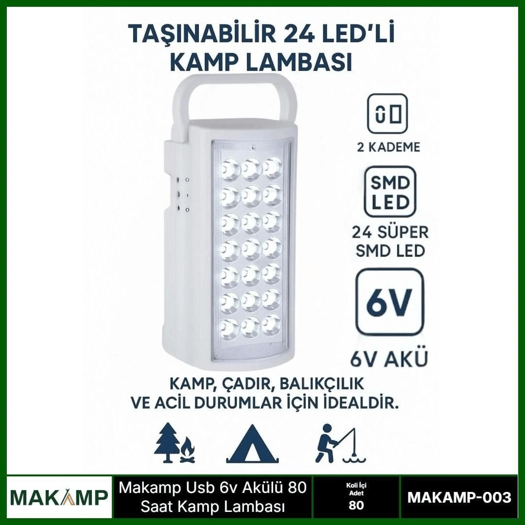 Usv 6v Akülü 80 Saat Kamp Lambası Işıldak
