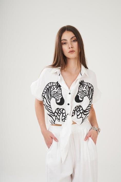 Zebra Nakışlı Kısa Kollu Gömlek