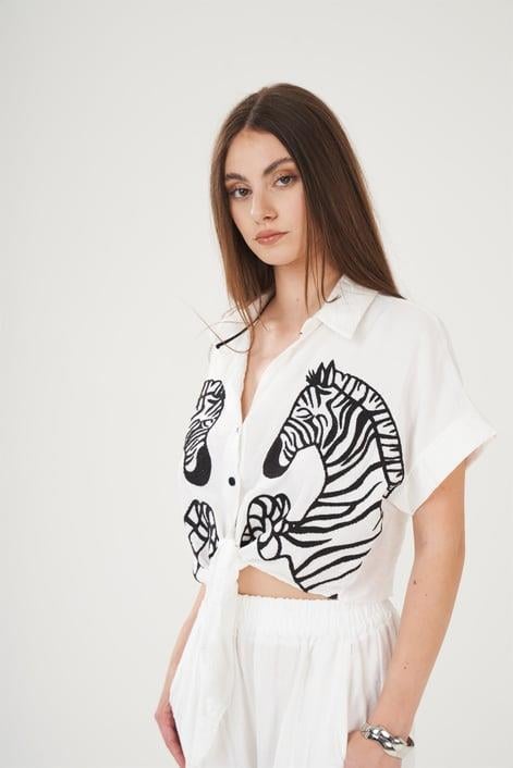 Zebra Nakışlı Kısa Kollu Gömlek