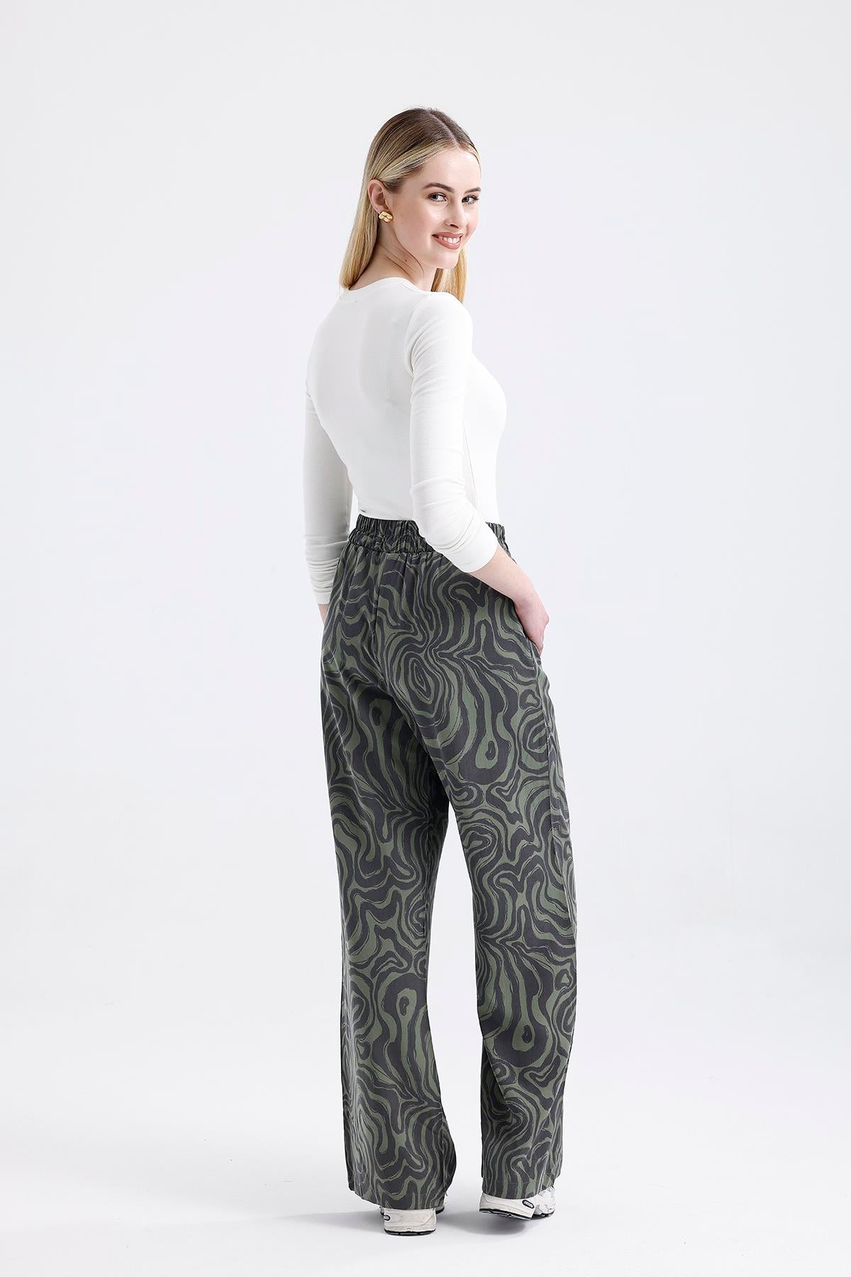 Desenli Tencel Pantolon