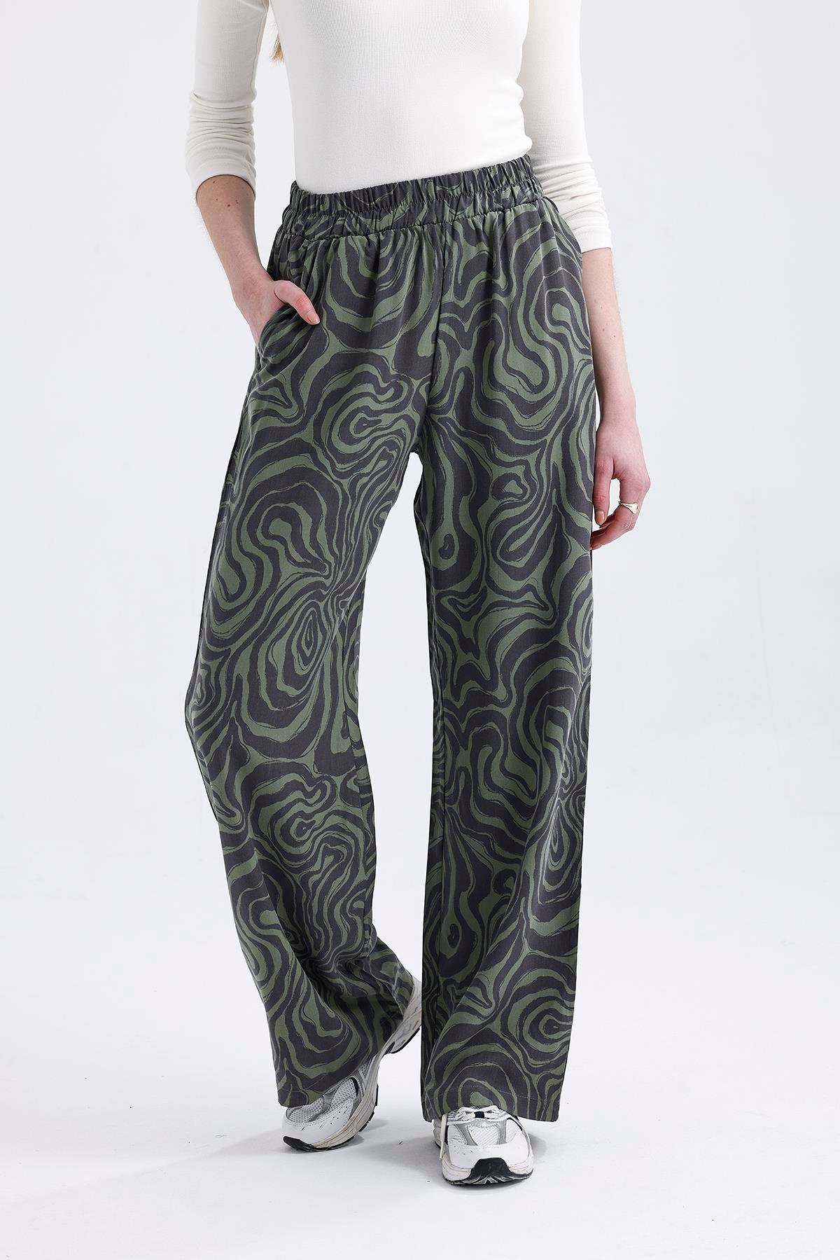 Desenli Tencel Pantolon