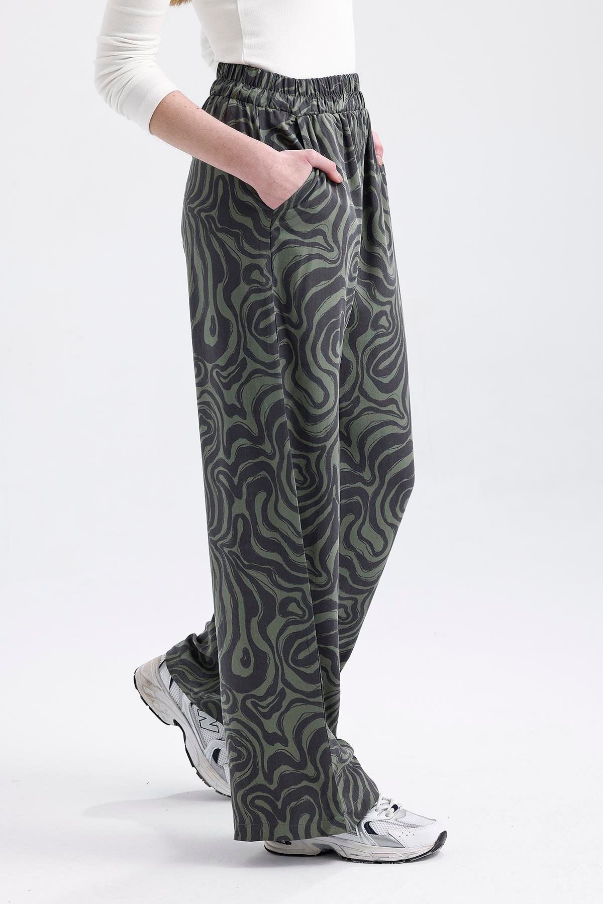 Desenli Tencel Pantolon