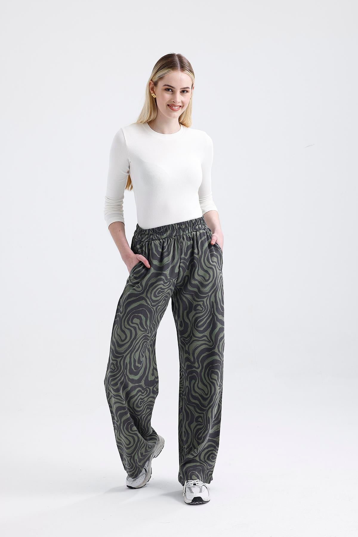 Desenli Tencel Pantolon