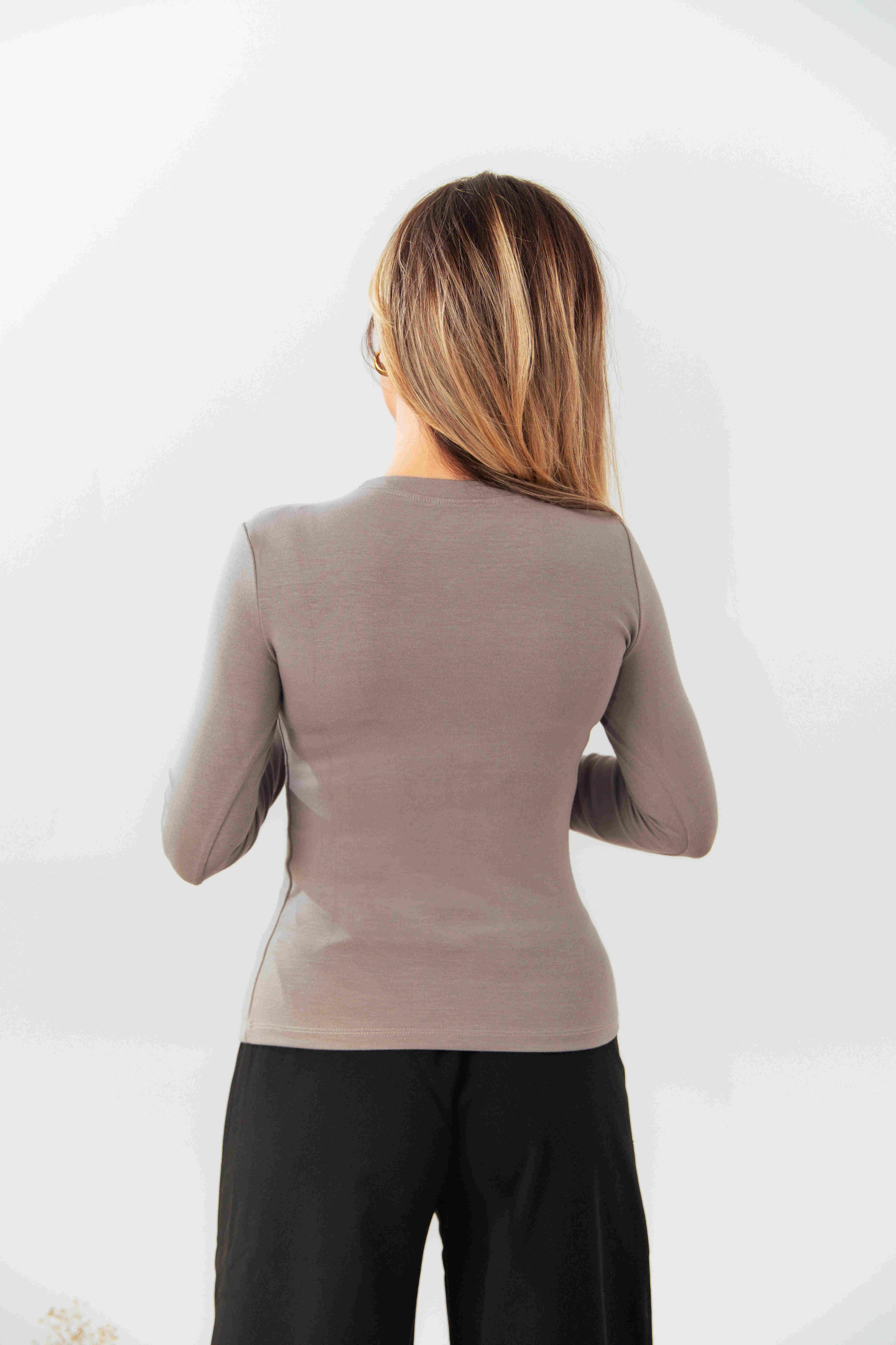 Gri Likralı Bisiklet Yaka Uzun Kollu Body