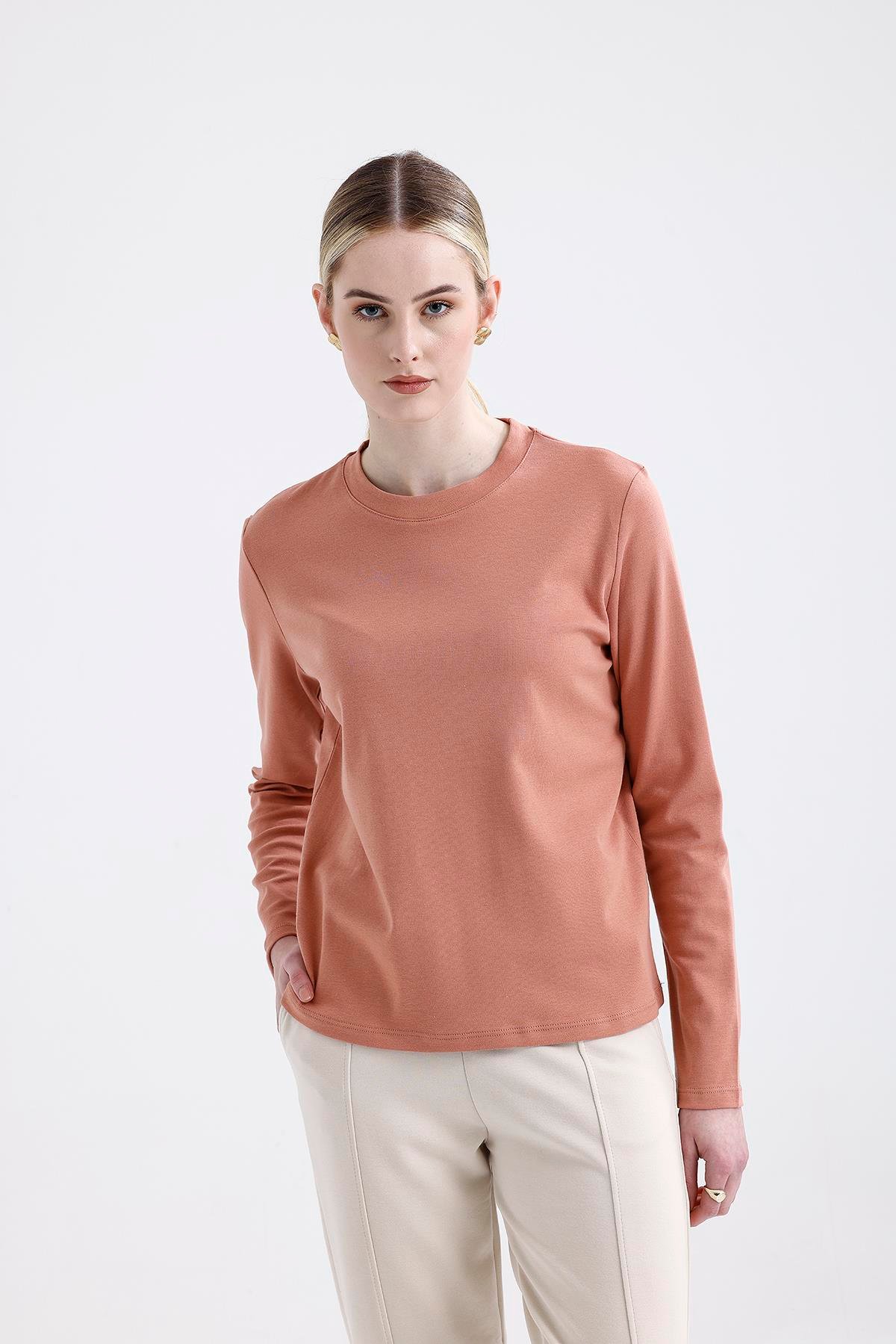 Gül Kurusu Bisiklet Yaka Uzun Kol T-shirt