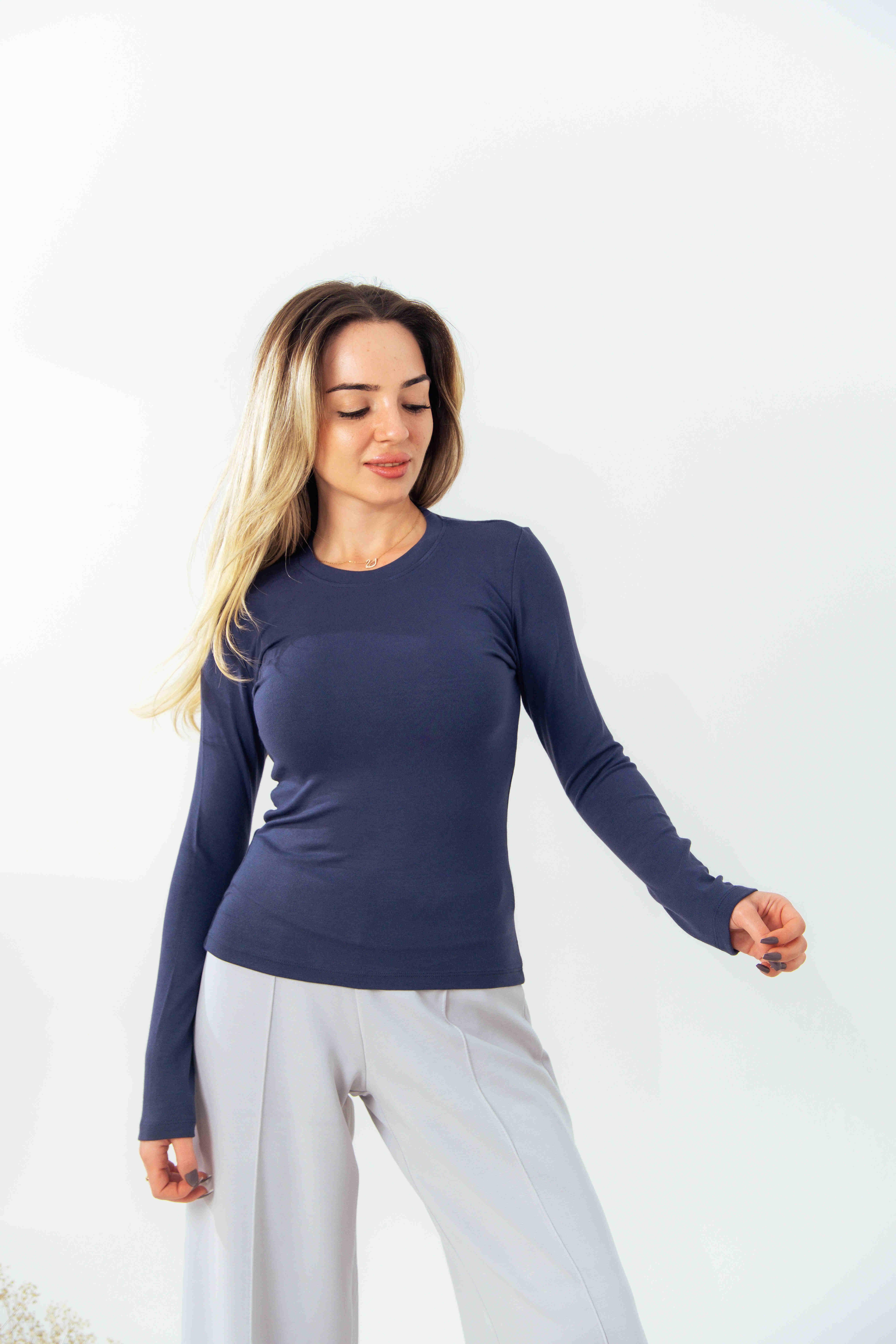 İndigo Likralı Bisiklet Yaka Uzun Kollu Body