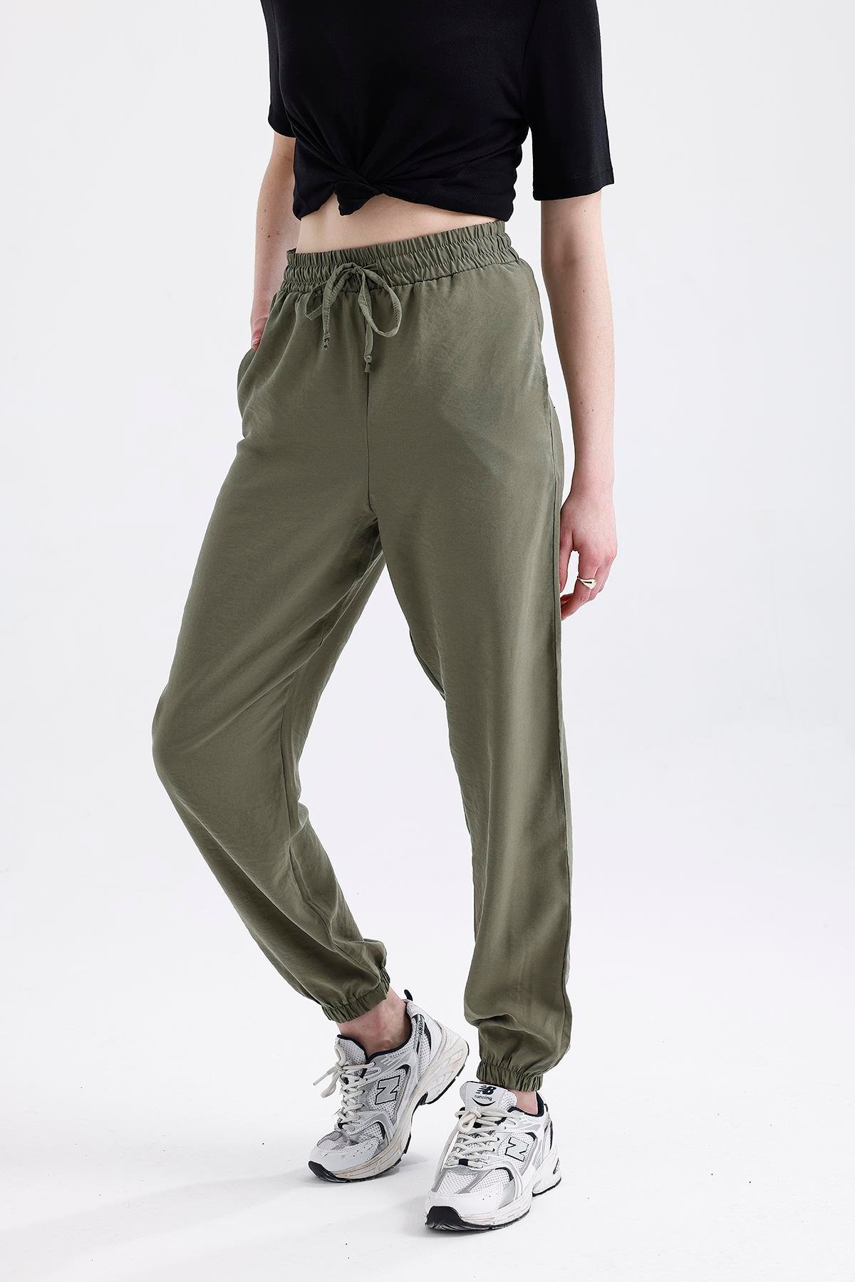 Olive Drap Modal Büzgü Paça